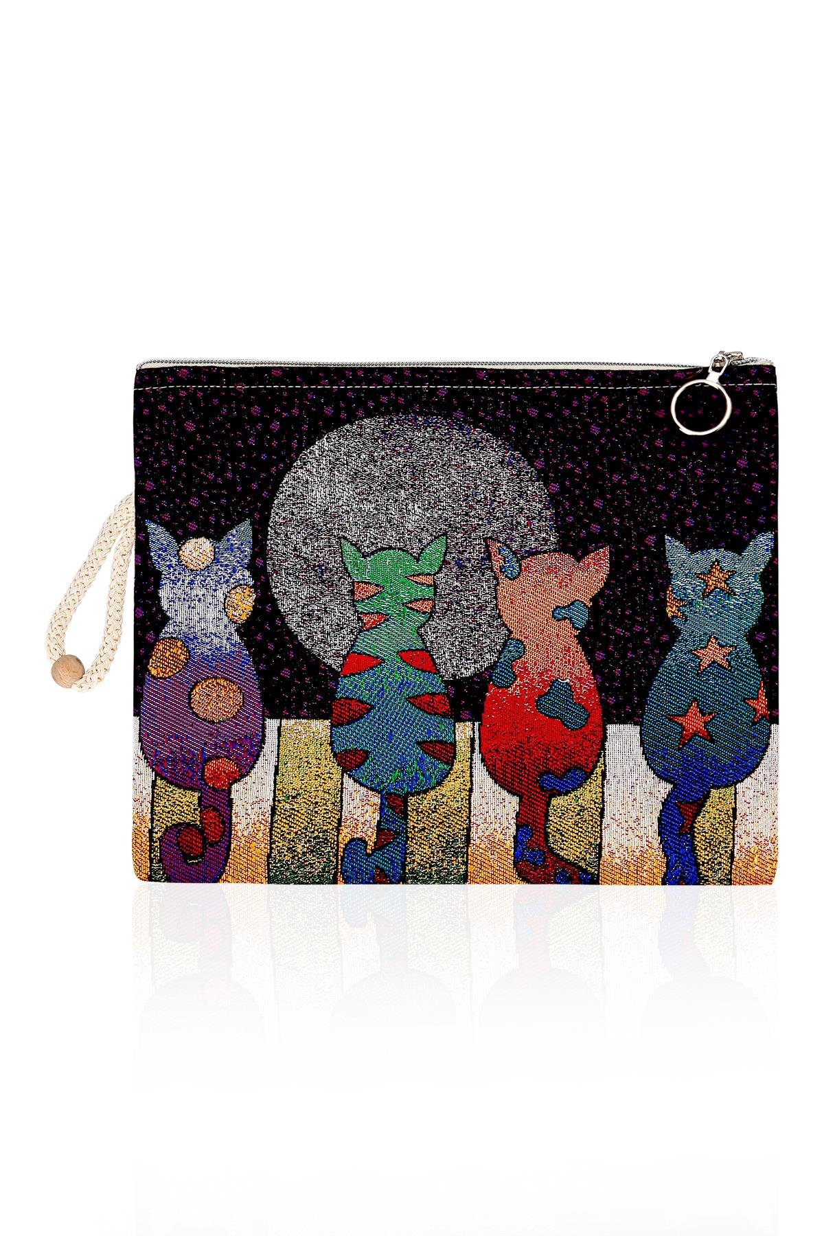 Etnik Desenli Kadın Portföy Clucth Çanta Makyaj Çanta El Çantası