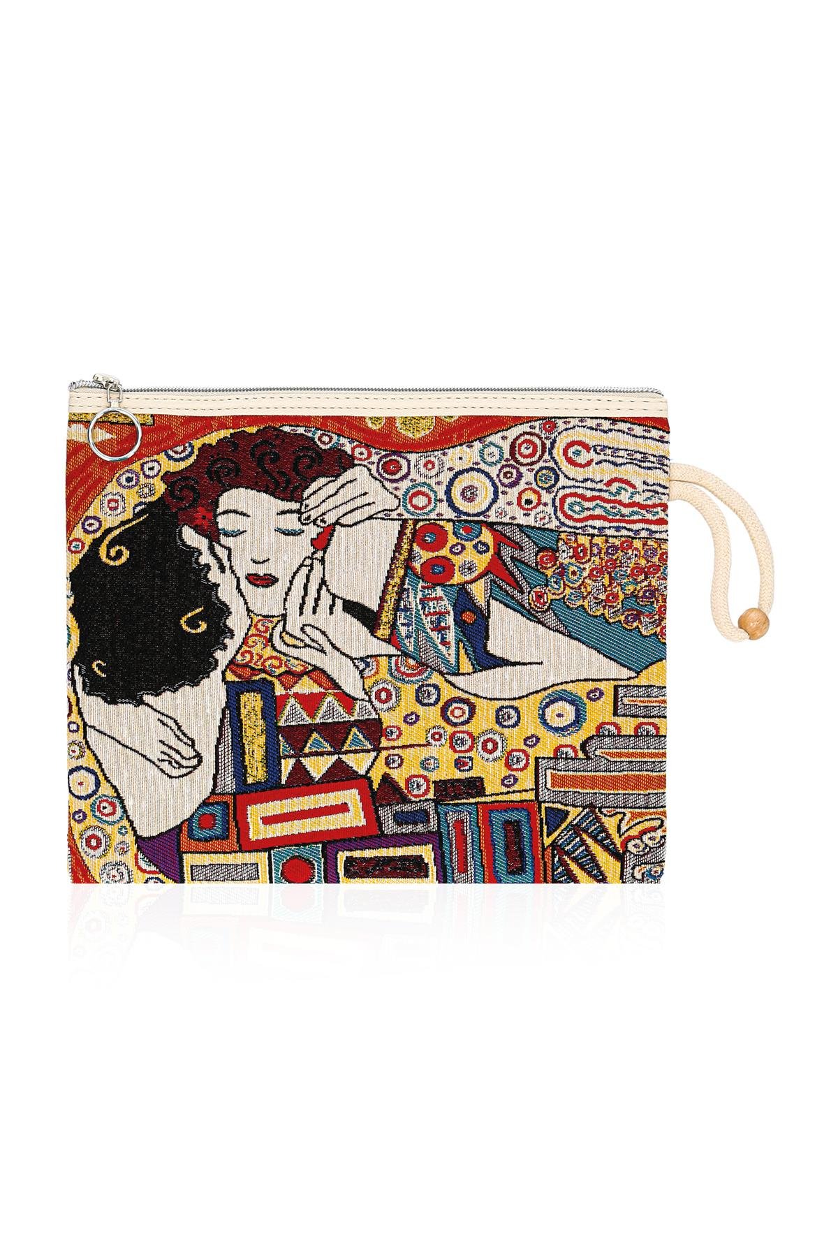 Etnik Desenli Kadın Portföy Clucth Çanta Makyaj Çanta El Çantası