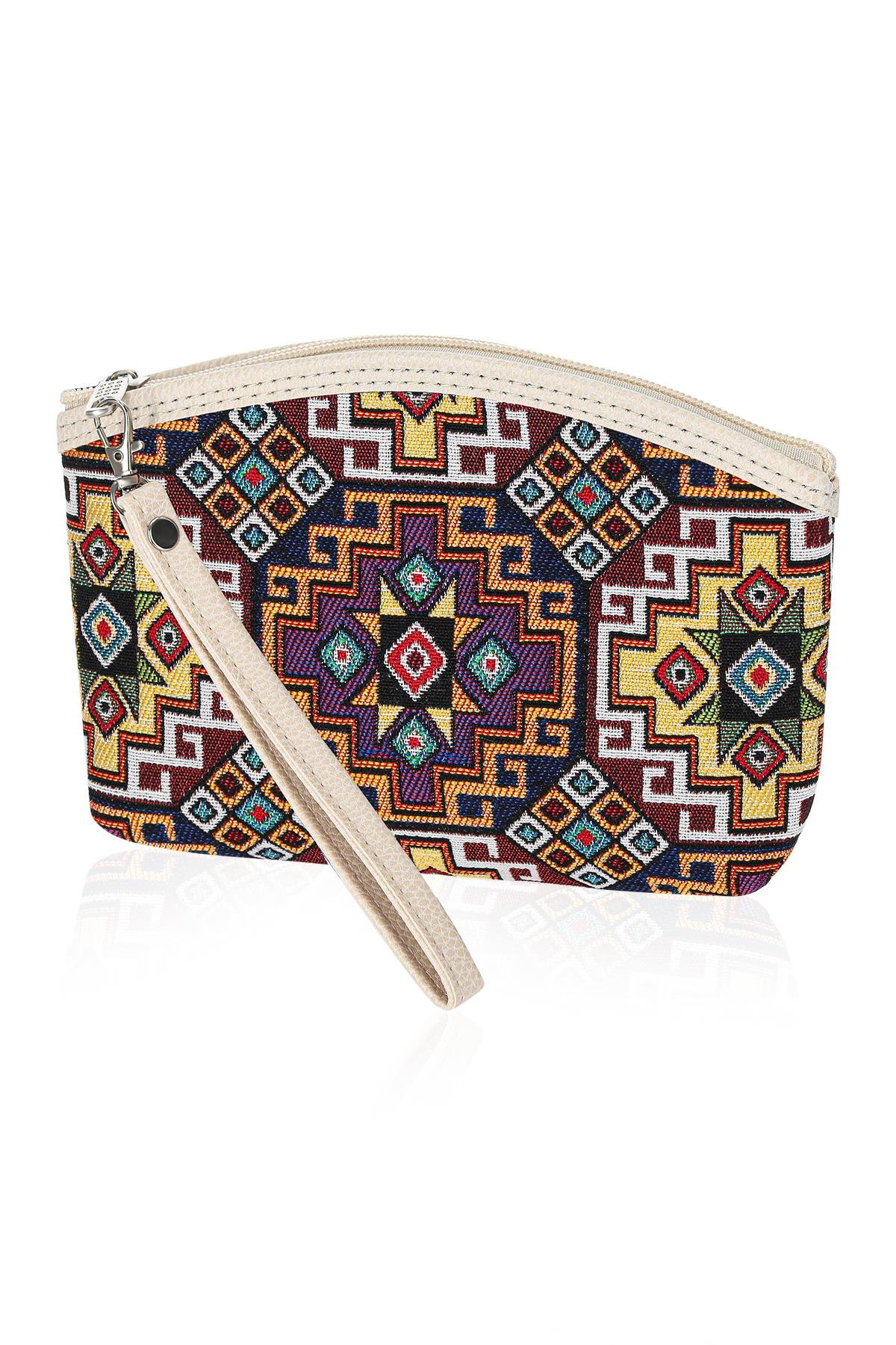 Etnik Desenli Kadın Portföy Clucth Çanta Makyaj Çanta El Çantası