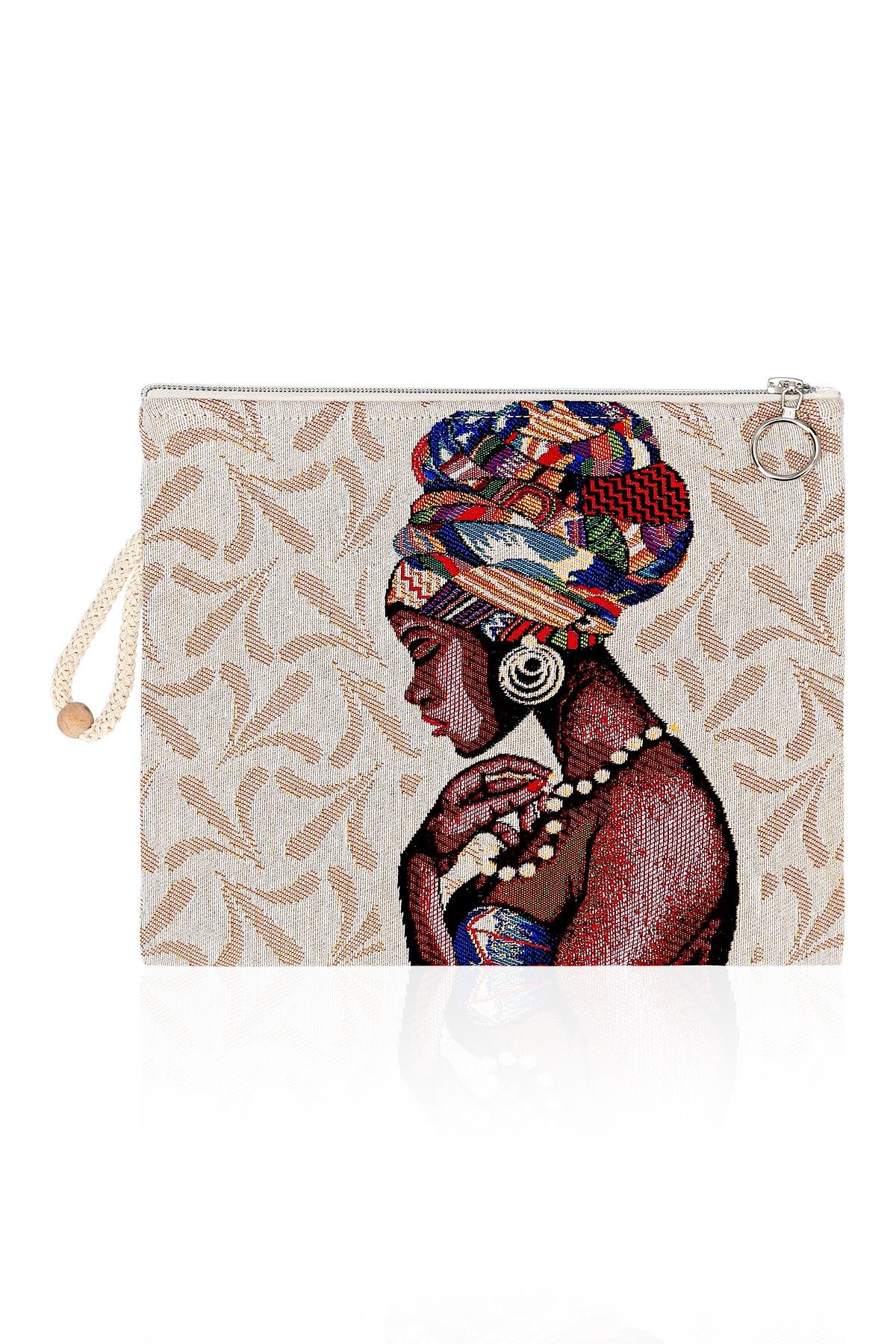 Etnik Desenli Kadın Portföy Clucth Çanta Makyaj Çanta El Çantası