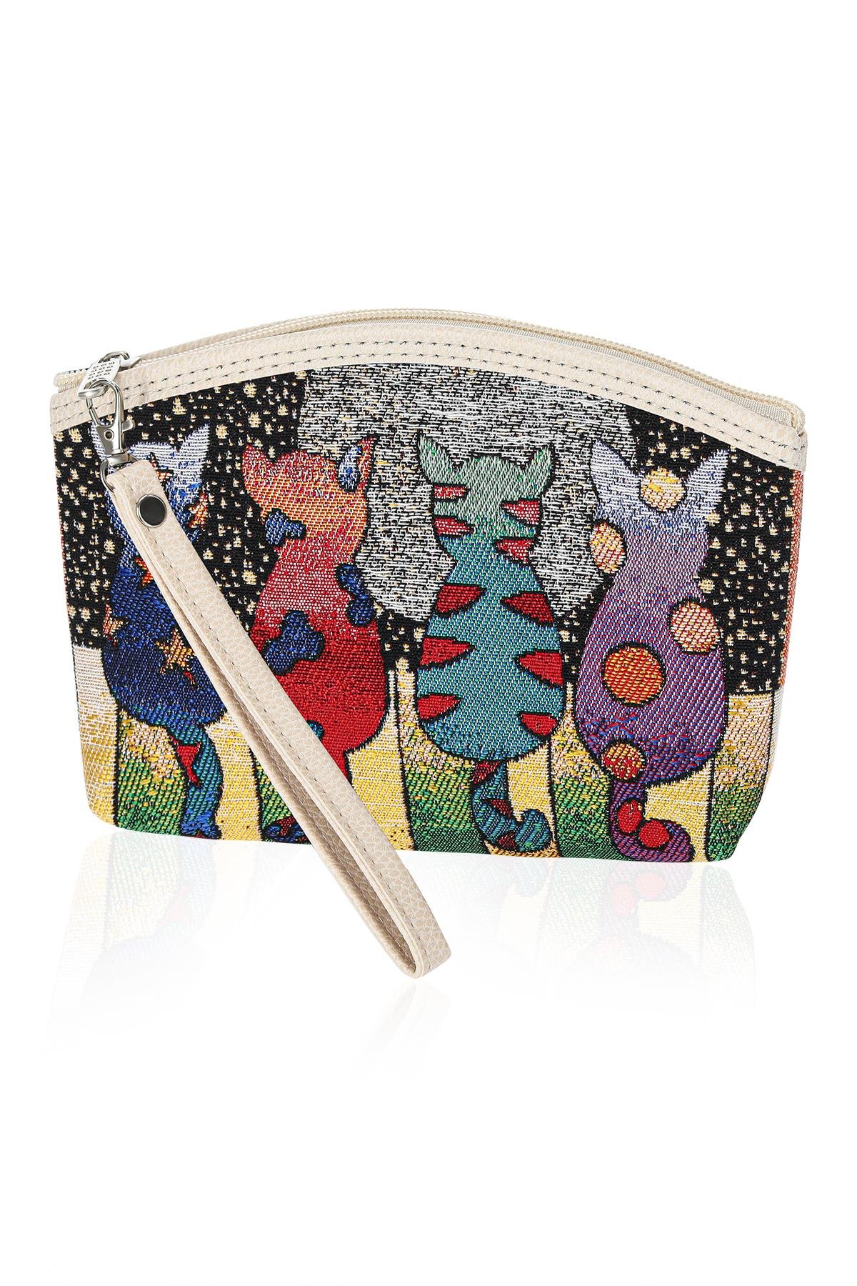 Etnik Desenli Kadın Portföy Clucth Çanta Makyaj Çanta El Çantası