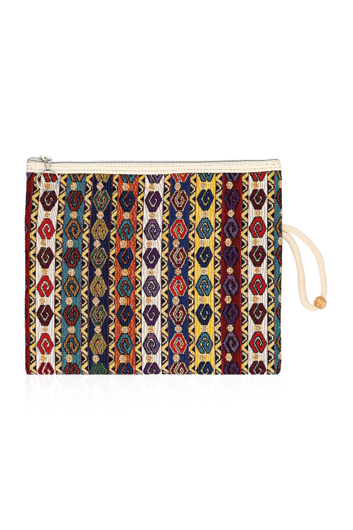 Etnik Desenli Kadın Portföy Clucth Çanta Makyaj Çanta El Çantası
