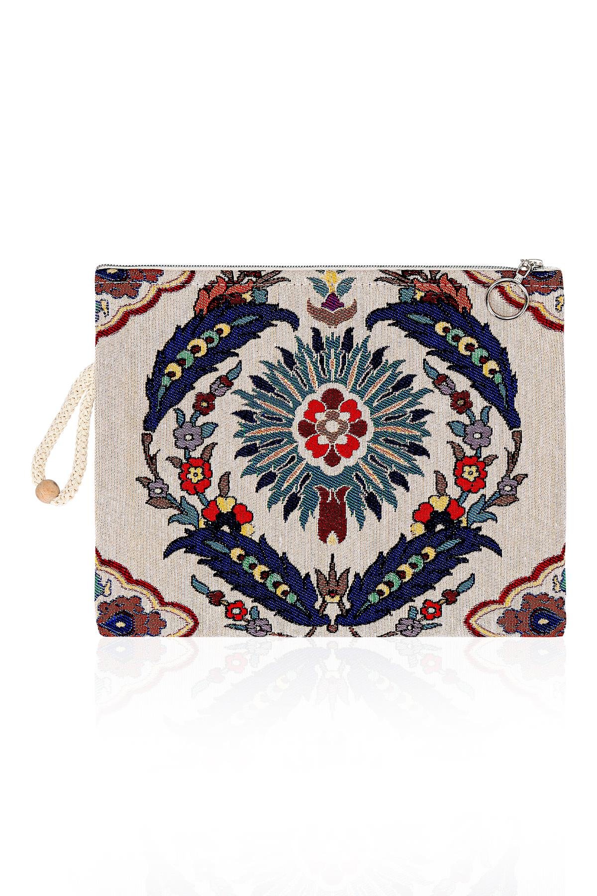 Etnik Desenli Kadın Portföy Clucth Çanta Makyaj Çanta El Çantası