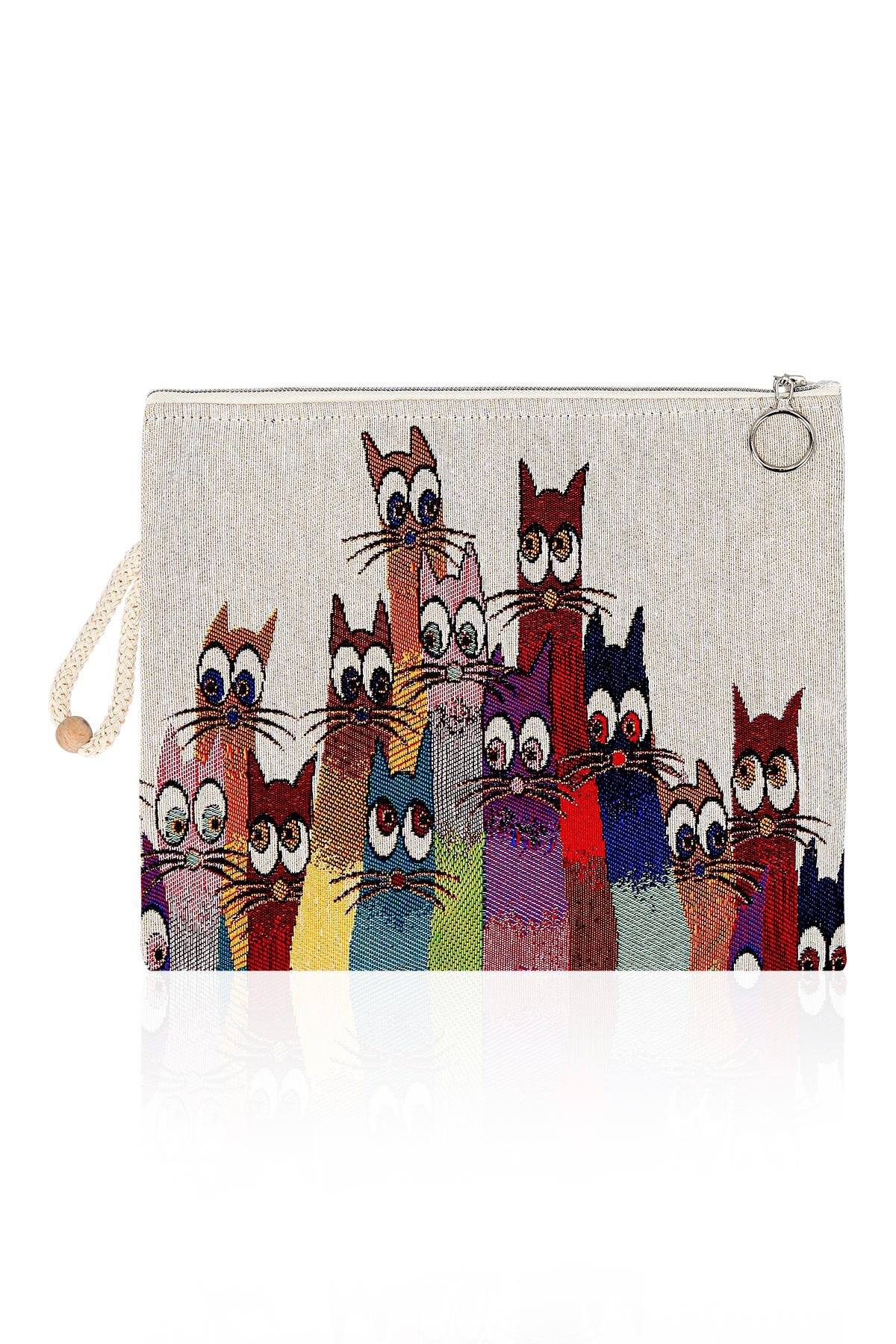 Etnik Desenli Kadın Portföy Clucth Çanta Makyaj Çanta El Çantası