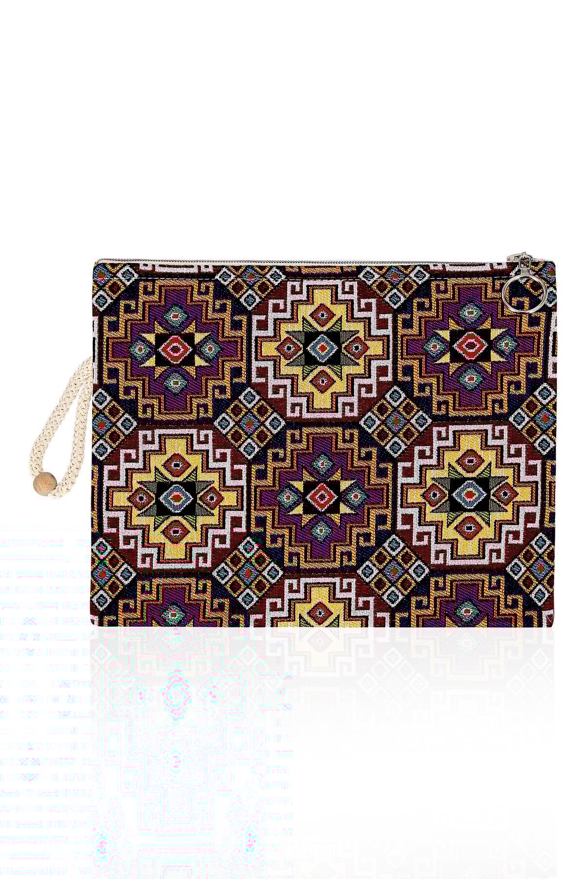 Etnik Desenli Kadın Portföy Clucth Çanta Makyaj Çanta El Çantası