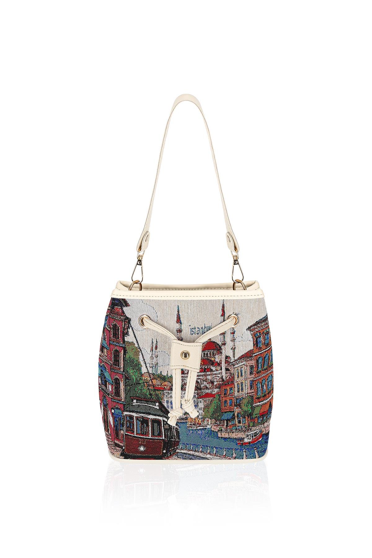 Etnik Desenli Kadın Sırt El Omuz Çanta Mottif İstanbul Otantik Goblen 1009