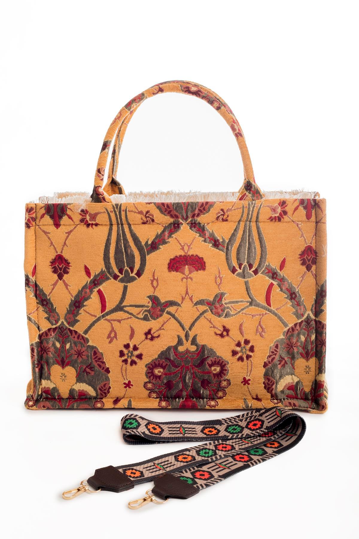 Etnik Desenli Omuz Çanta Askılı Kadın El Çanta Motif Istanbul Otantik Şönil 1083