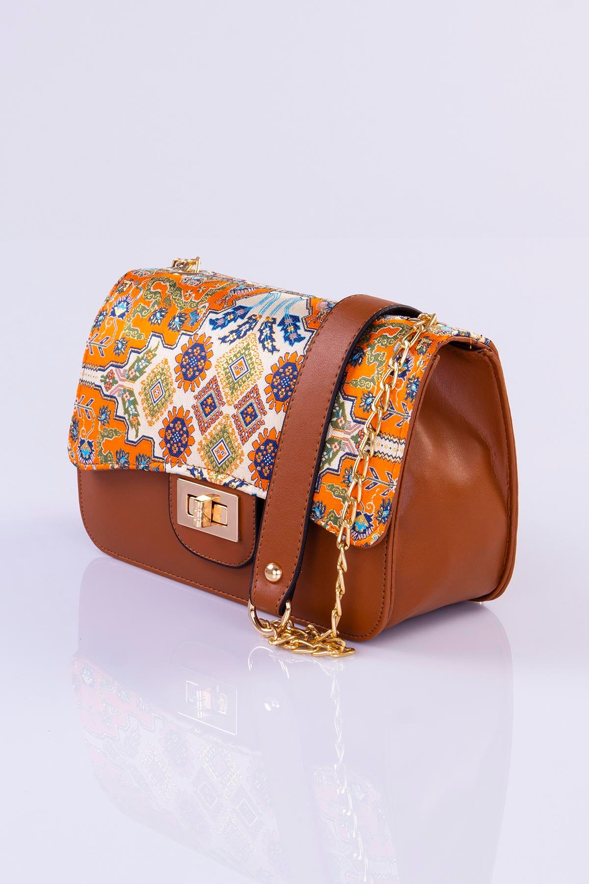 Mottif İstanbul Zincirli  Otantik Dokuma Turuncu Omuz Çanta 1015.14