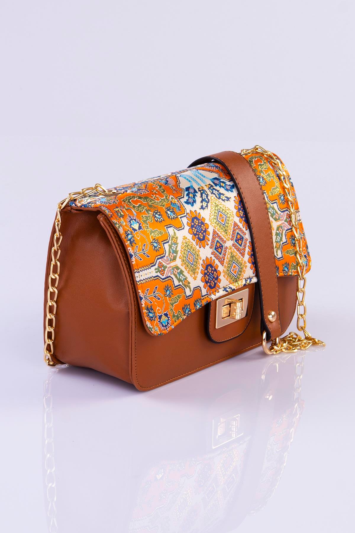 Mottif İstanbul Zincirli  Otantik Dokuma Turuncu Omuz Çanta 1015.14
