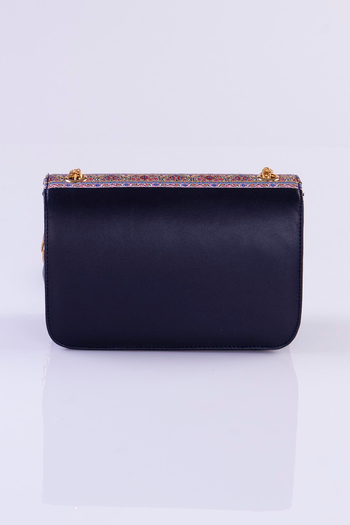 Mottif İstanbul Zincirli  Otantik Dokuma LAcivert Omuz Çanta 1015.18