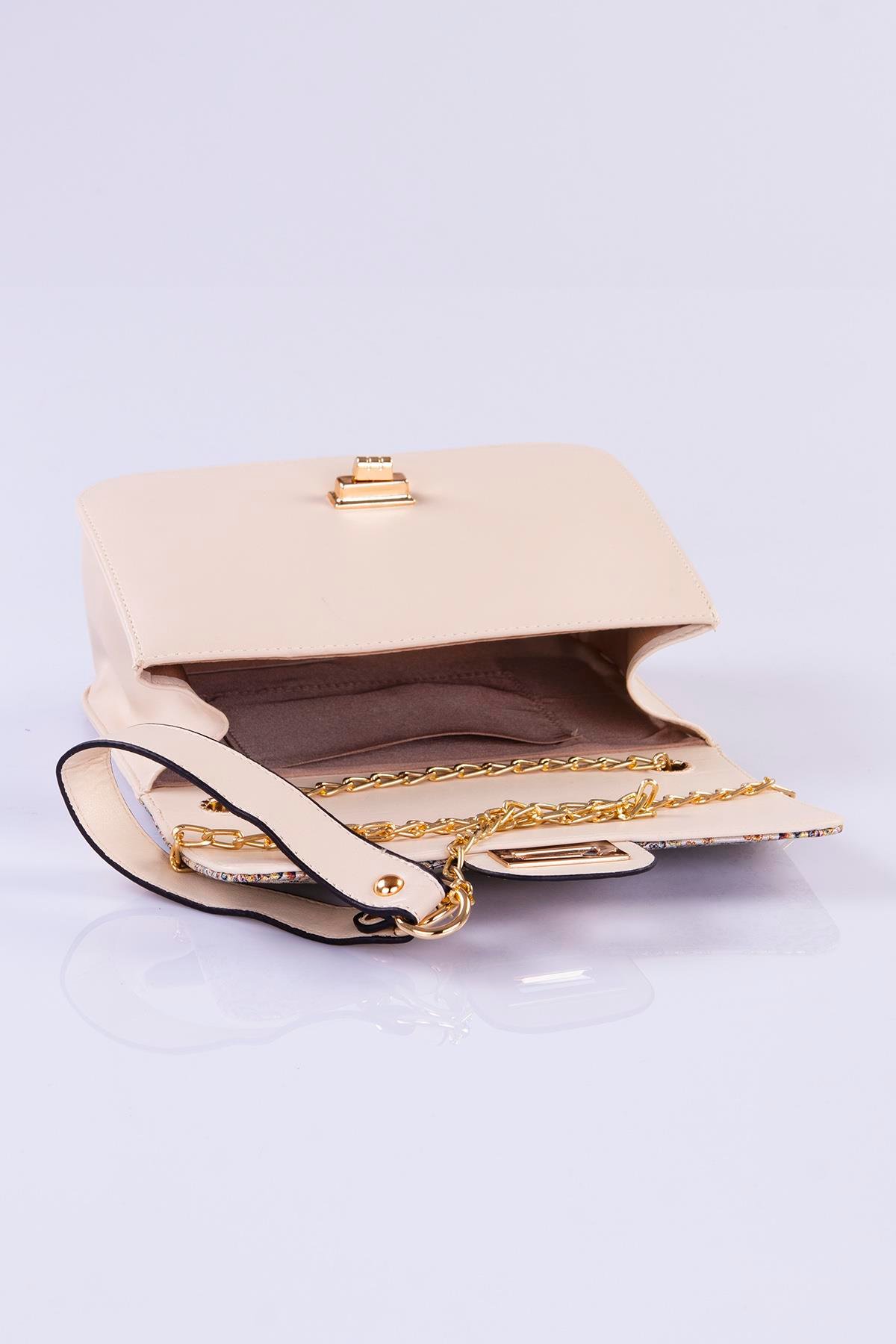 Mottif İstanbul Zincirli  Otantik Dokuma  Krem Omuz Çanta 1015.02