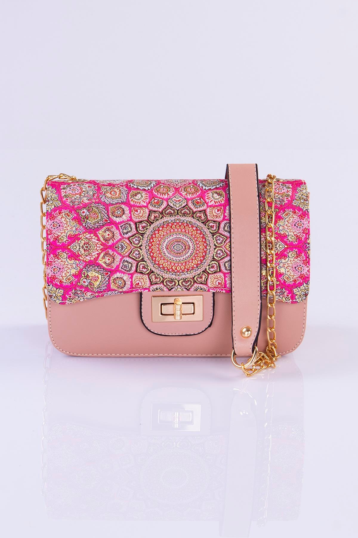 Mottif İstanbul Zincirli  Otantik Dokuma Pembe Omuz Çanta 1015.17