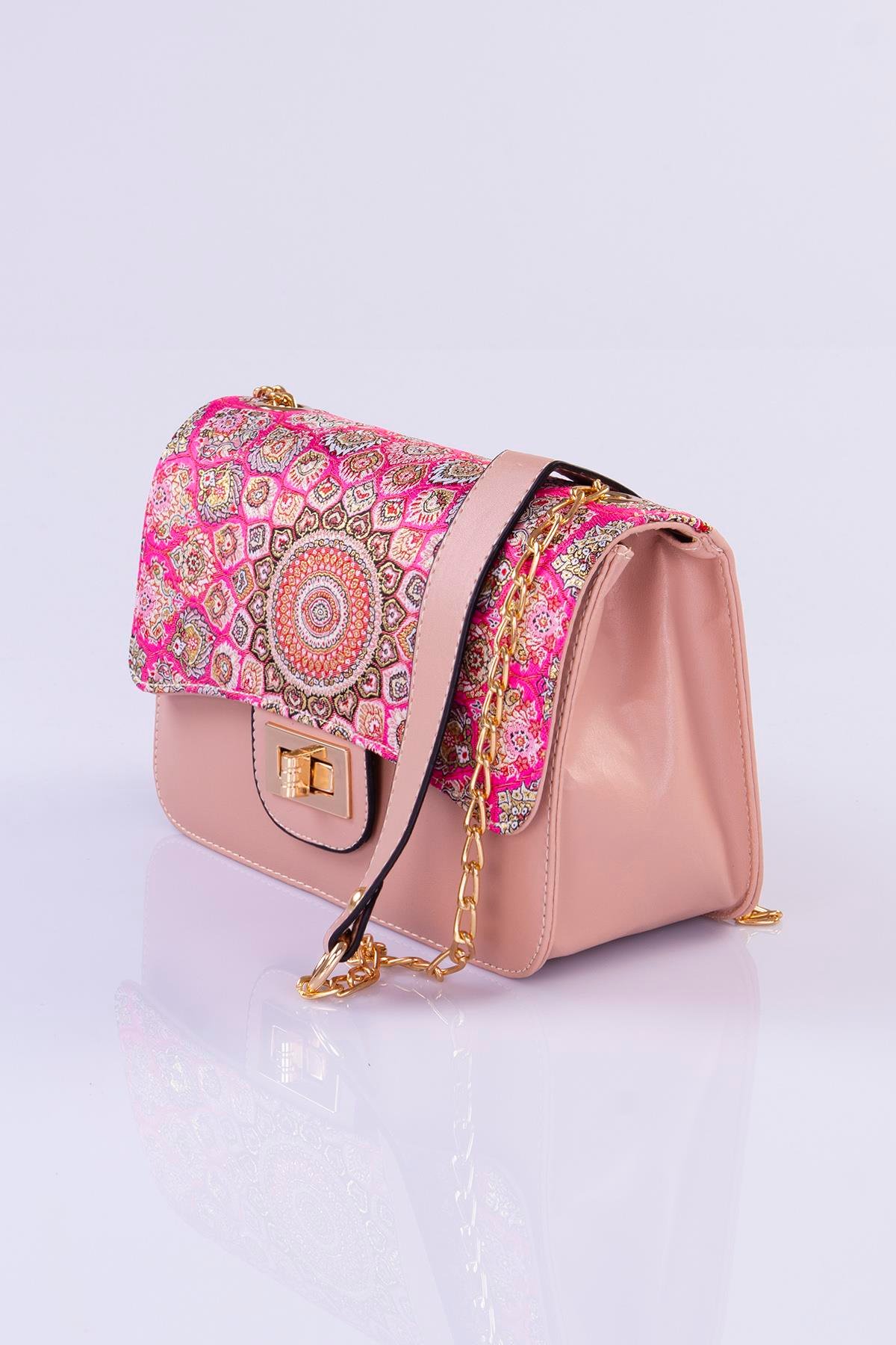 Mottif İstanbul Zincirli  Otantik Dokuma Pembe Omuz Çanta 1015.17