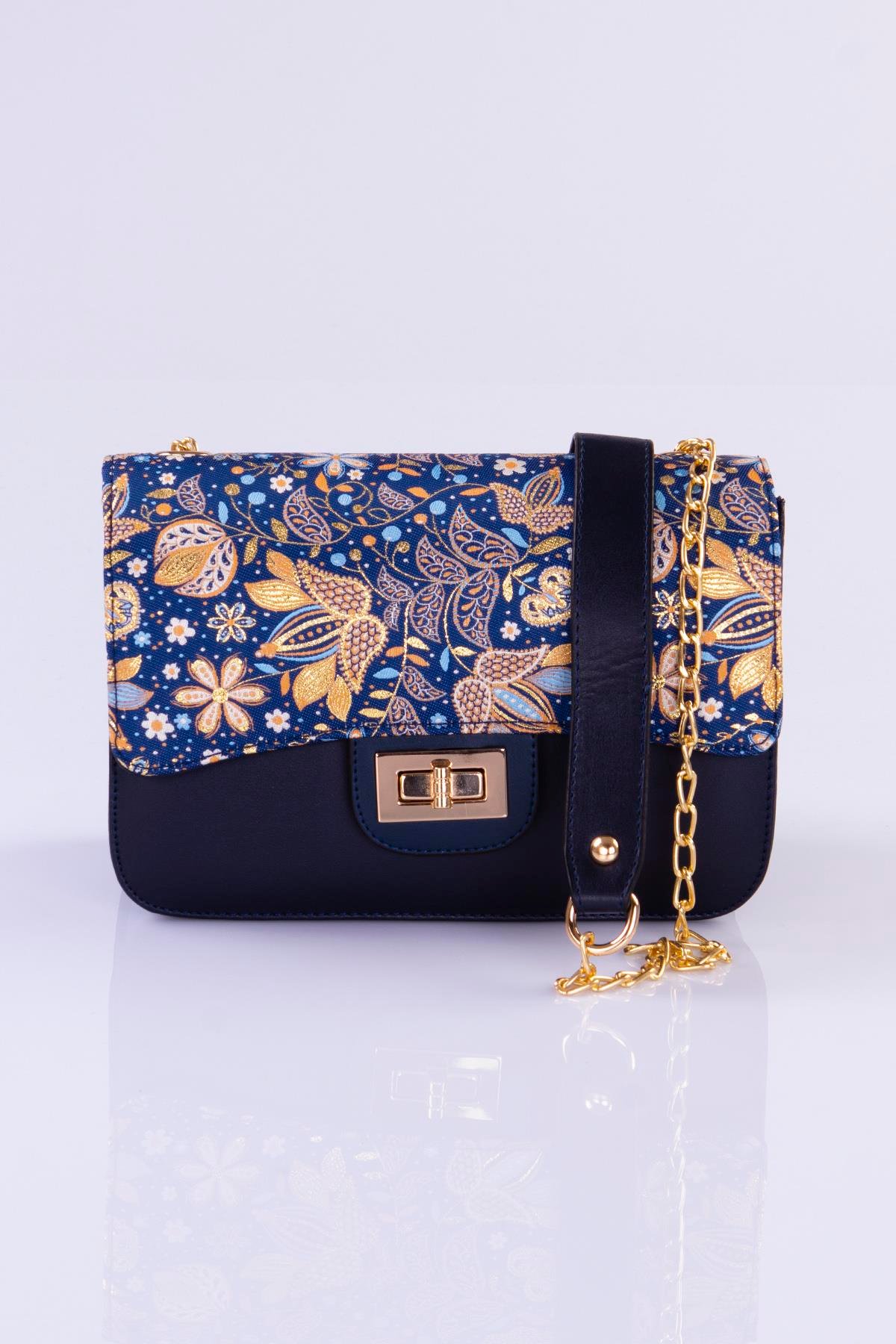 Mottif İstanbul Zincirli  Otantik Dokuma Lacivert Omuz Çanta 1015.19