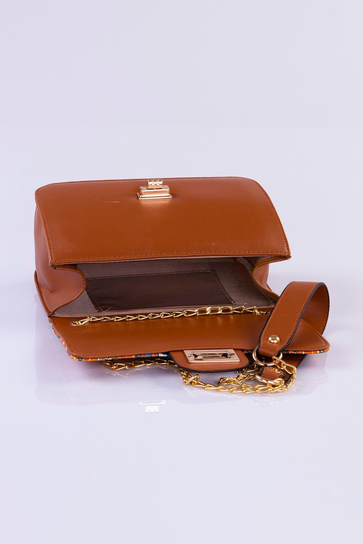 Mottif İstanbul Zincirli  Otantik Dokuma Turuncu Omuz Çanta 1015.14