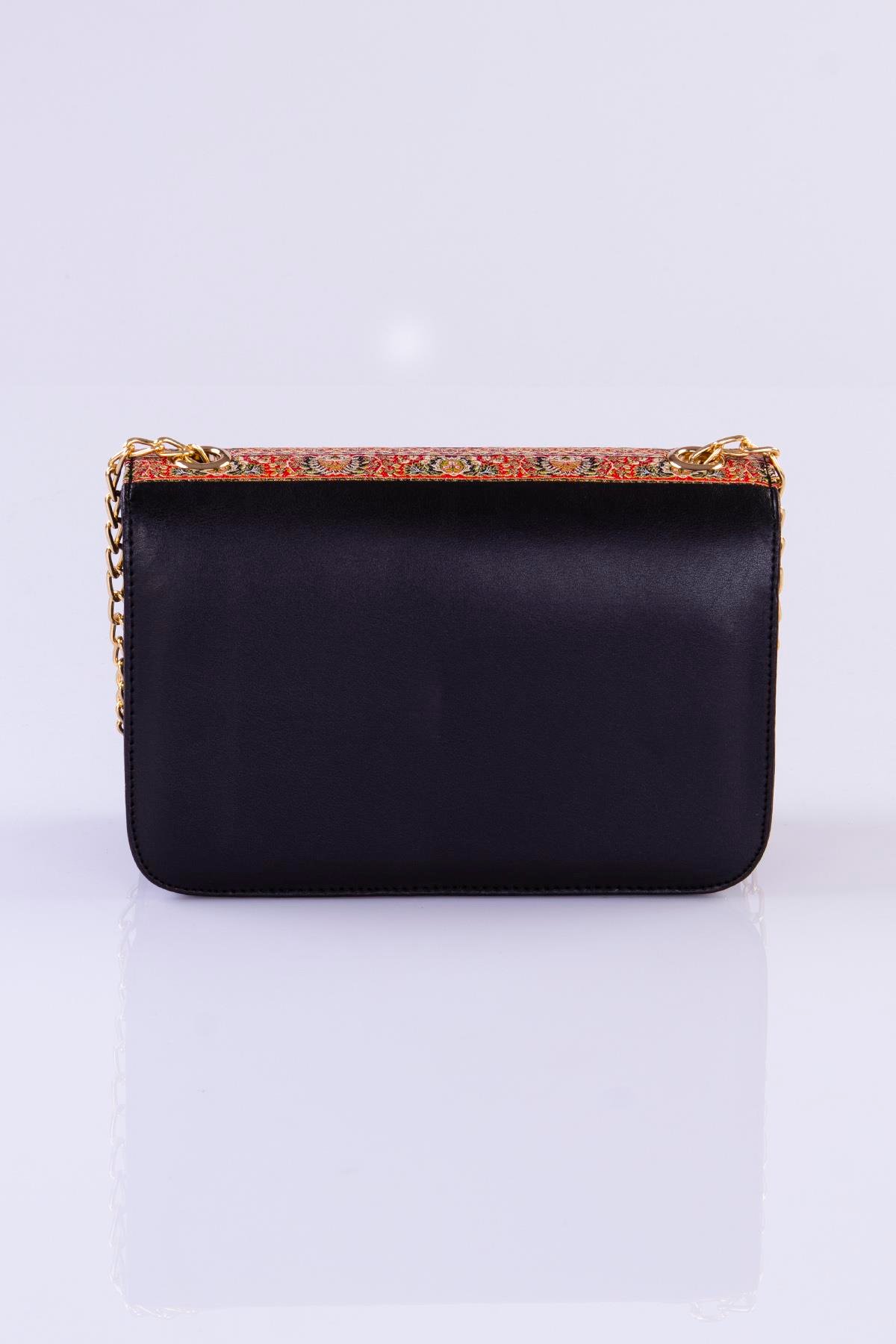 Mottif İstanbul Zincirli  Otantik Dokuma Siyah Omuz Çanta 1015.10