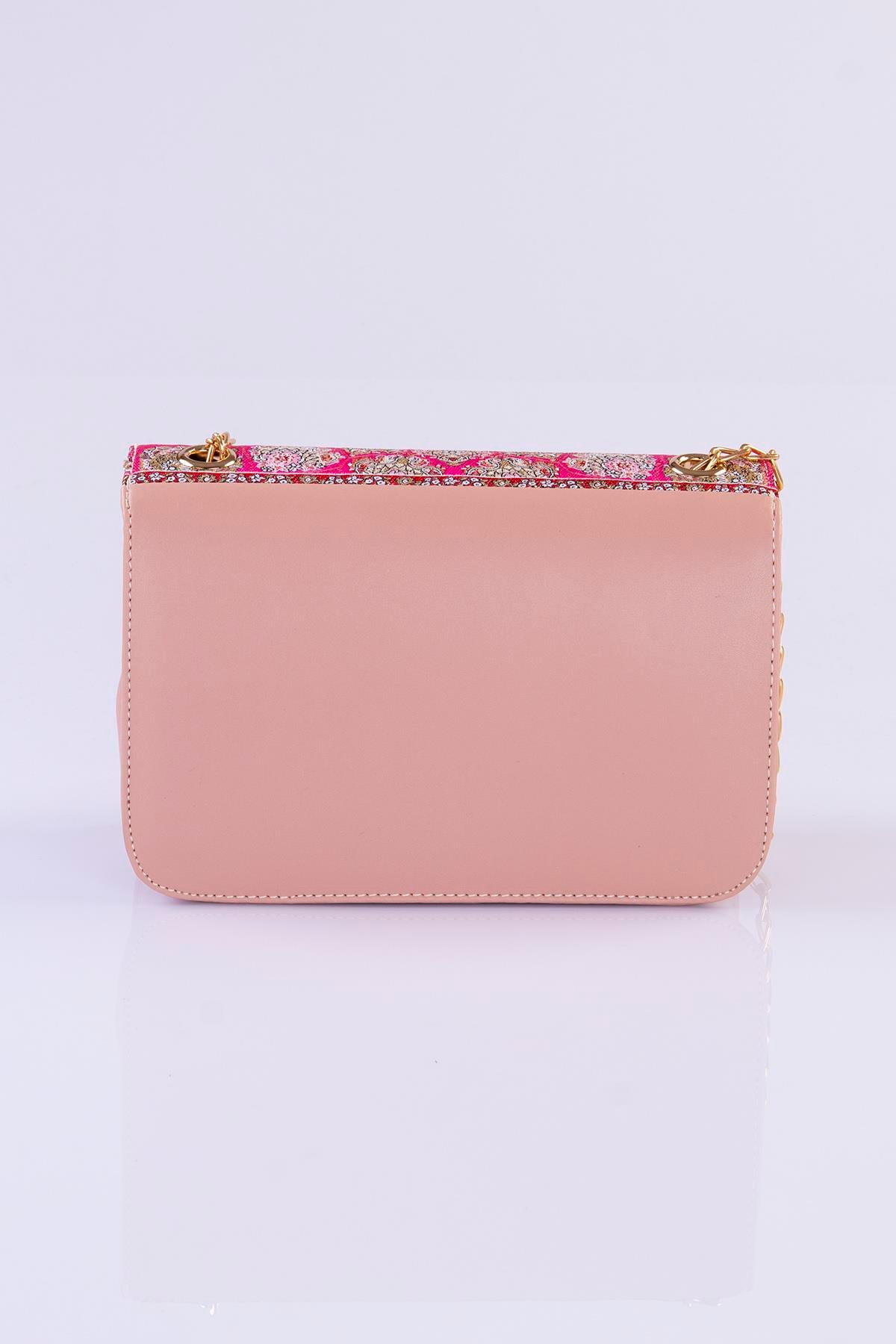 Mottif İstanbul Zincirli  Otantik Dokuma Pembe Omuz Çanta 1015.17