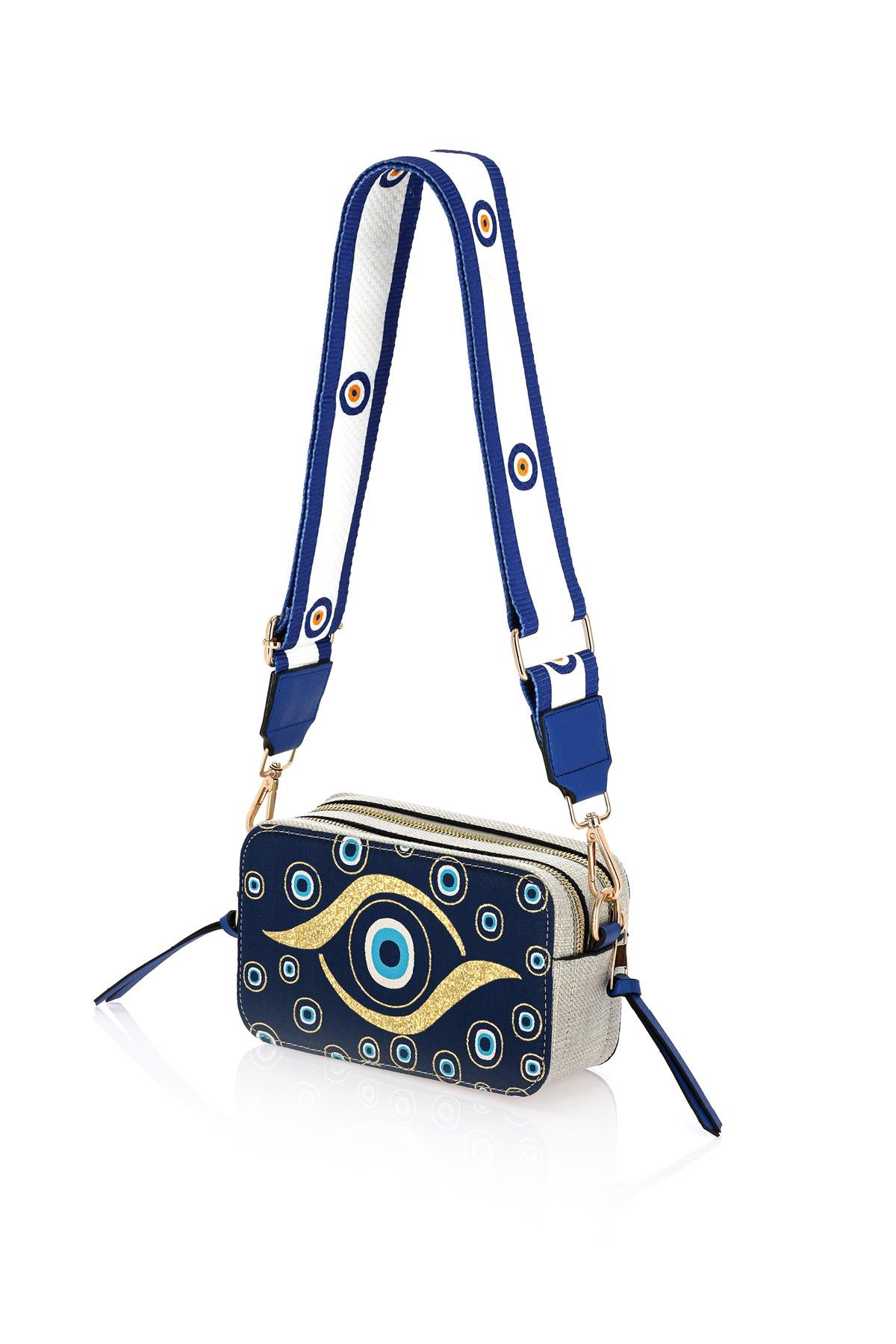 Omuz Kadın Çanta Fermuarlı Ayarlanabilir Askılı El Kol ve Omuz Çantası Motif İstanbul Nazar 1071