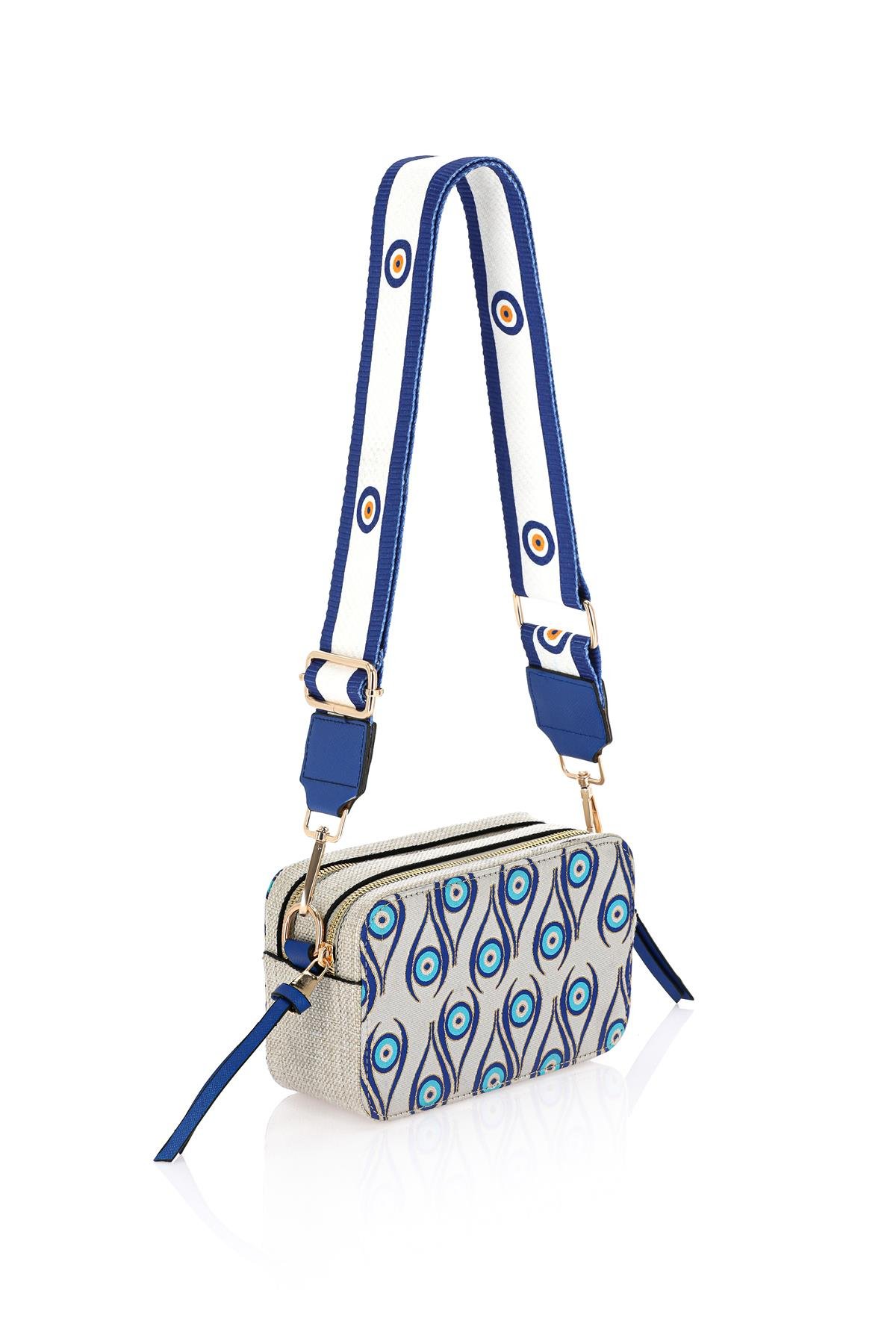 Omuz Kadın Çanta Fermuarlı Ayarlanabilir Askılı El Kol ve Omuz Çantası Motif İstanbul Nazar 1071