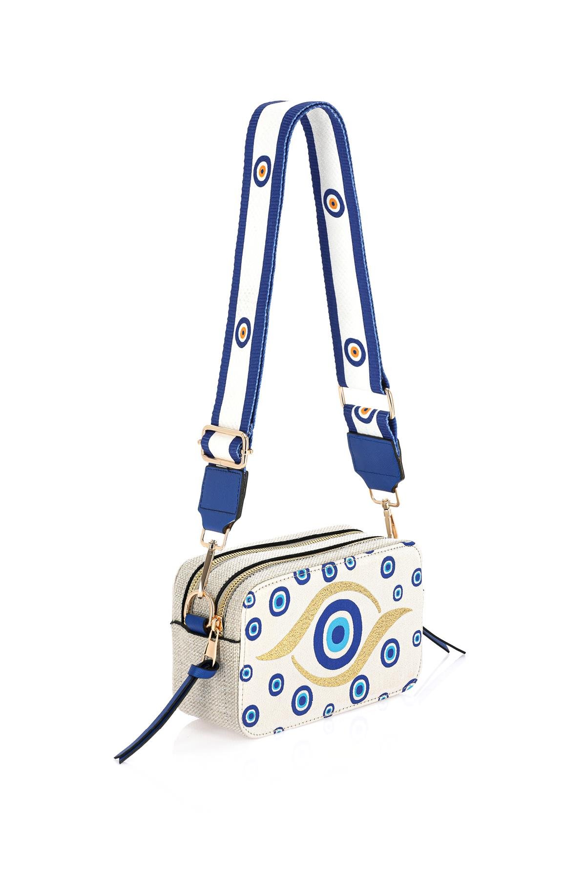 Omuz Kadın Çanta Fermuarlı Ayarlanabilir Askılı El Kol ve Omuz Çantası Motif İstanbul Nazar 1071