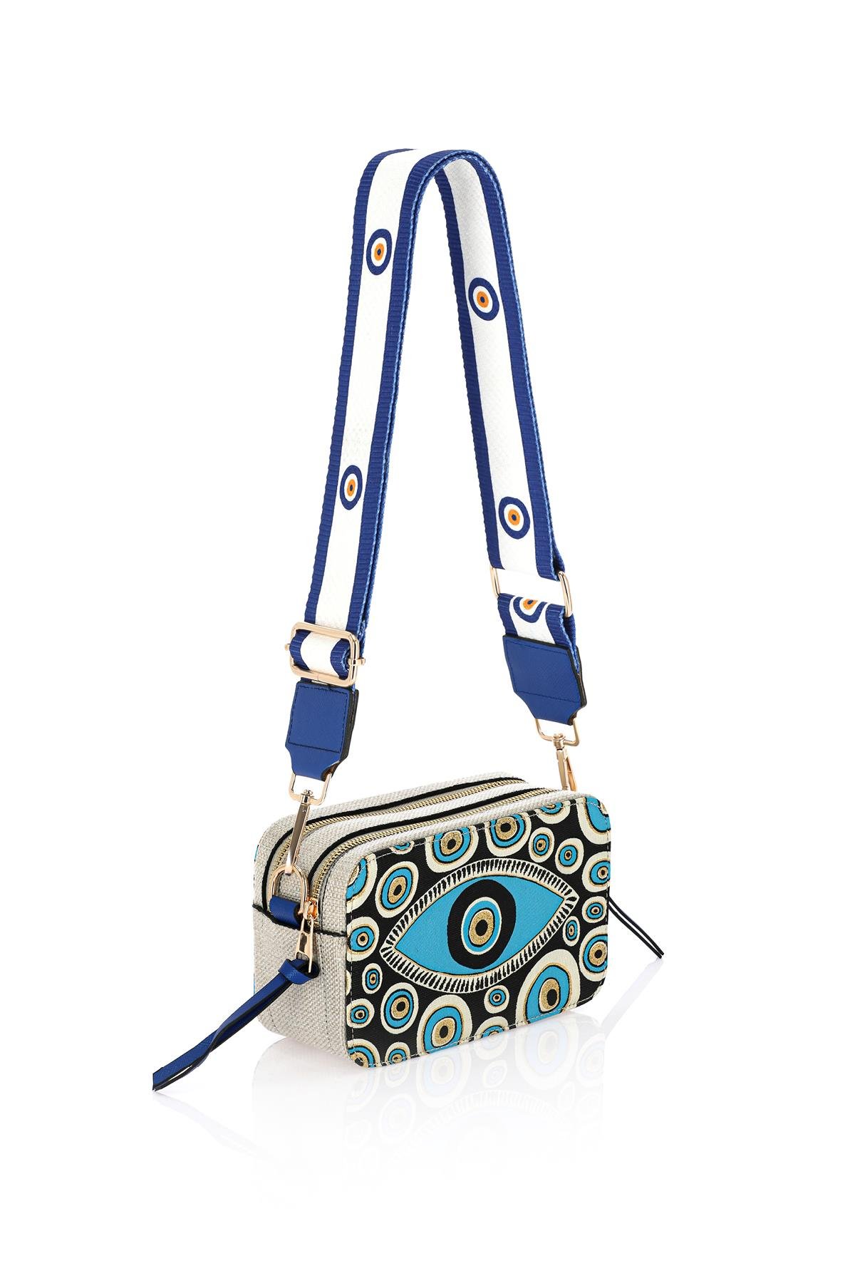 Omuz Kadın Çanta Fermuarlı Ayarlanabilir Askılı El Kol ve Omuz Çantası Motif İstanbul Nazar 1071