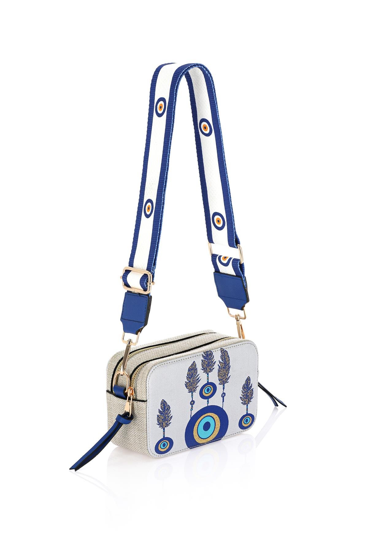 Omuz Kadın Çanta Fermuarlı Ayarlanabilir Askılı El Kol ve Omuz Çantası Motif İstanbul Nazar 1071