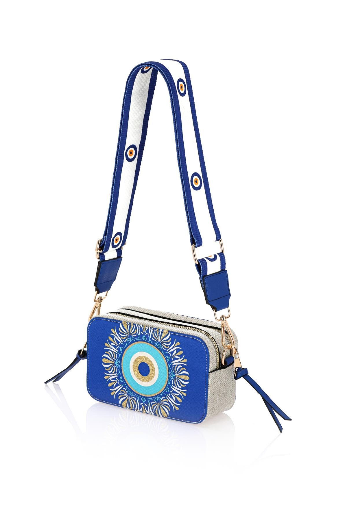 Omuz Kadın Çanta Fermuarlı Ayarlanabilir Askılı El Kol ve Omuz Çantası Motif İstanbul Nazar 1071