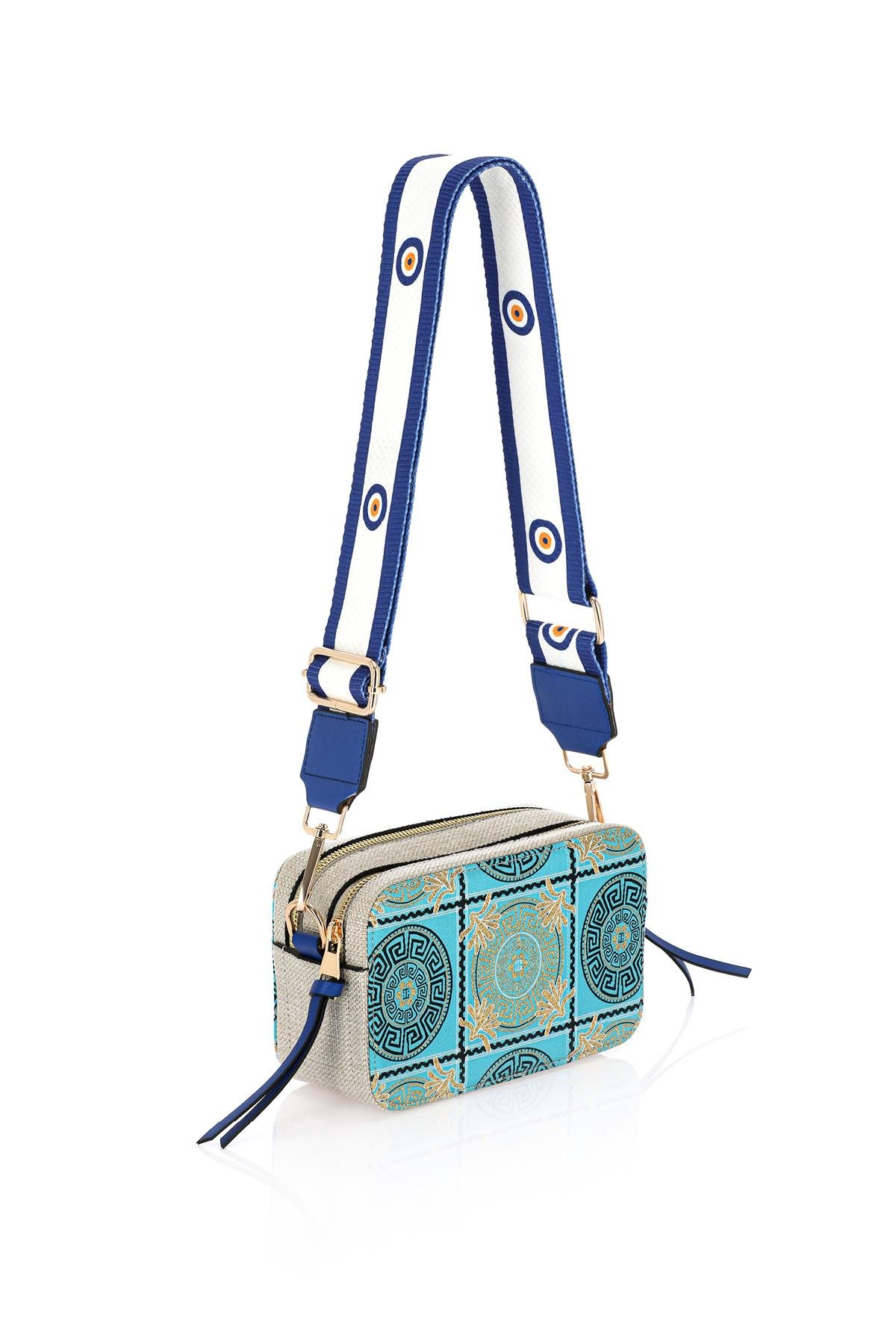 Omuz Kadın Çanta Fermuarlı Ayarlanabilir Askılı El Kol ve Omuz Çantası Motif İstanbul Nazar 1071