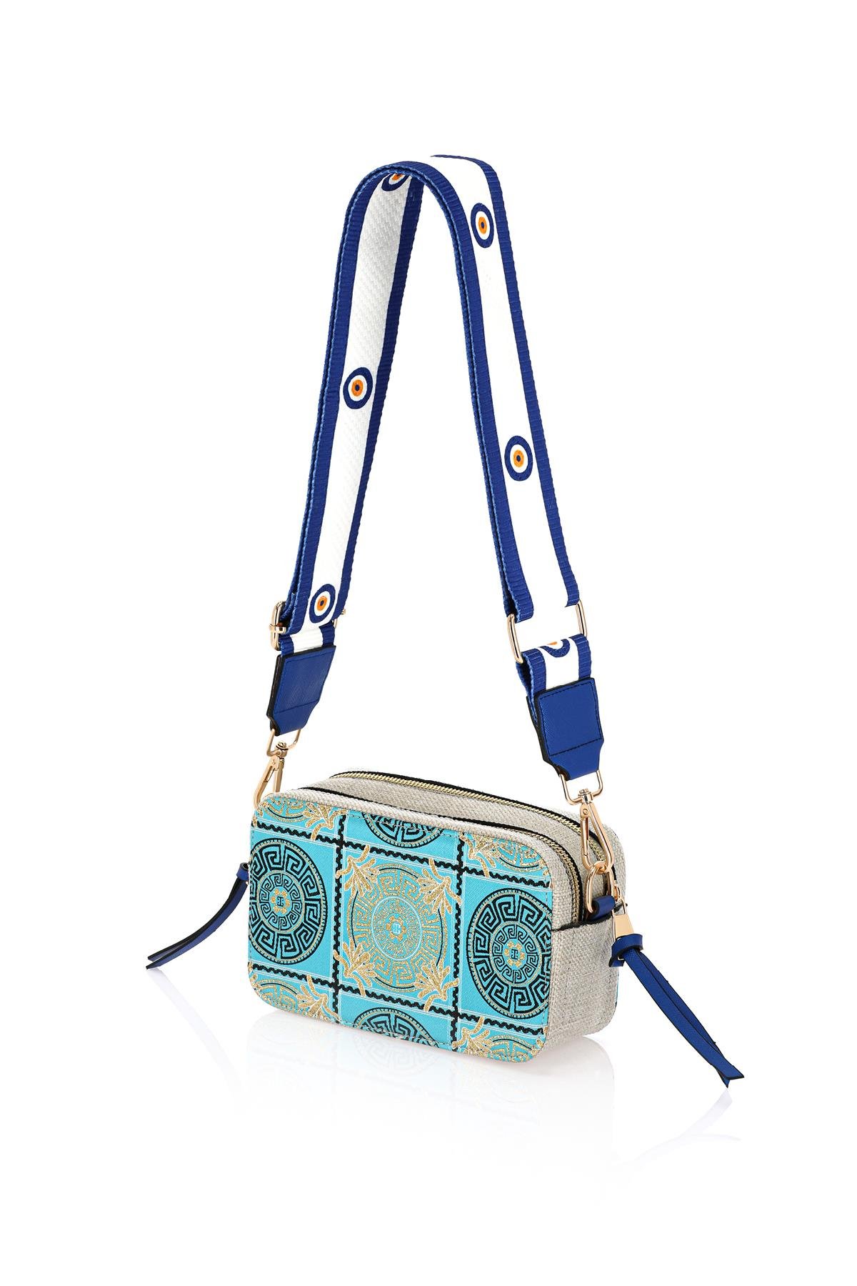 Omuz Kadın Çanta Fermuarlı Ayarlanabilir Askılı El Kol ve Omuz Çantası Motif İstanbul Nazar 1071