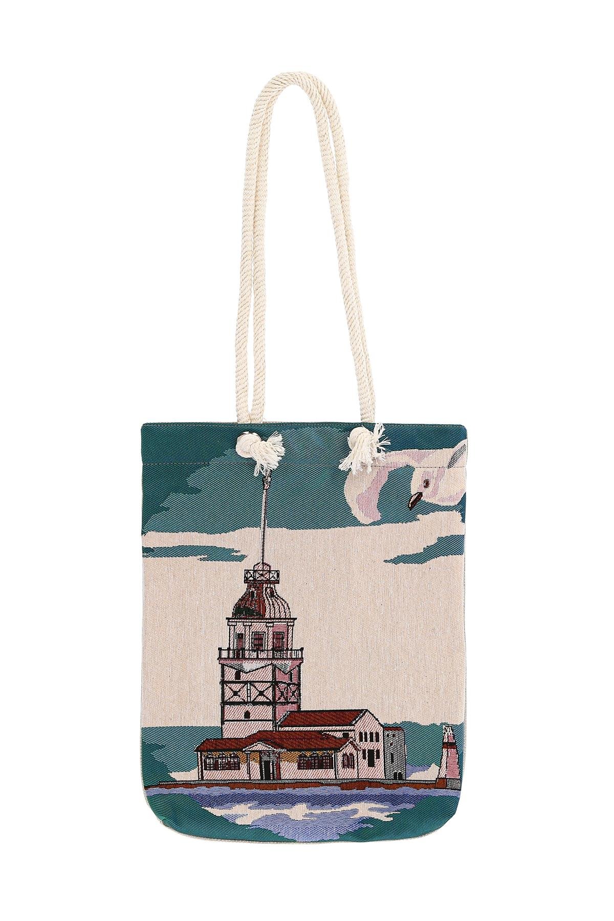 Örme Askılı Kadın El Omuz Çanta Mottif İstanbul Otantik Goblen Heybe