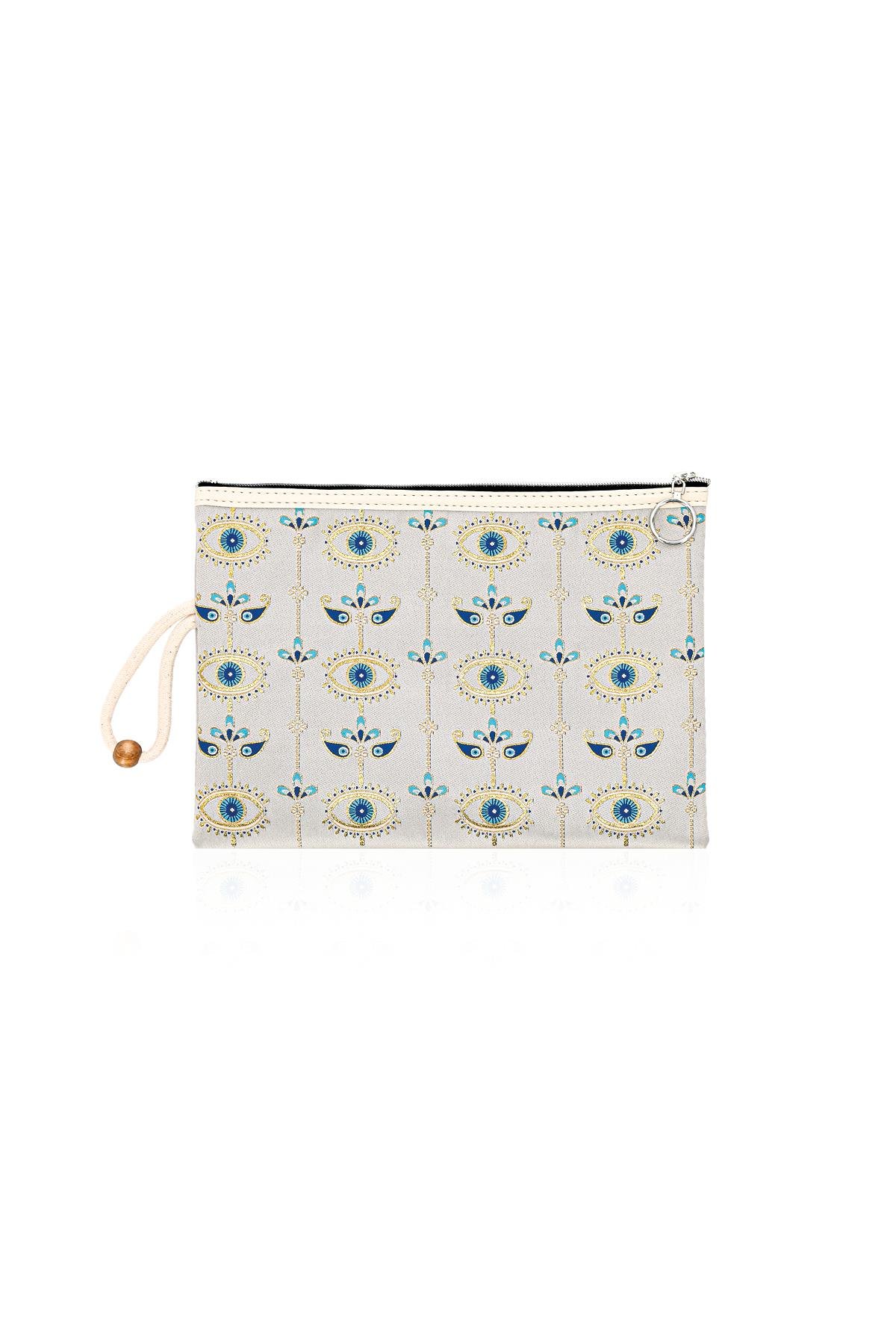 Özel Tasarım Nazar Desenli Kadın Portföy Clucth Çanta Makyaj Çanta El Çantası