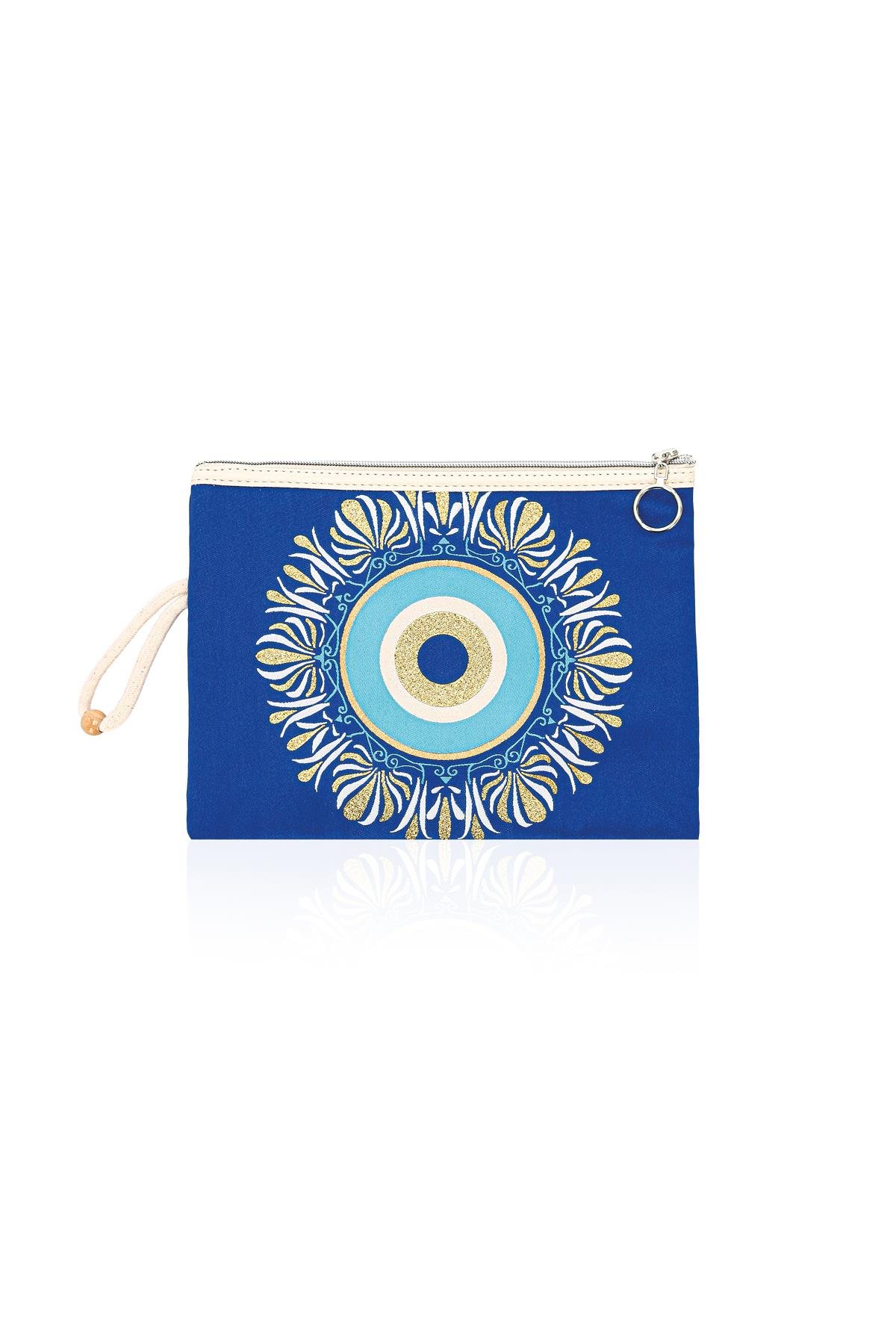 Özel Tasarım Nazar Desenli Kadın Portföy Clucth Çanta Makyaj Çanta El Çantası