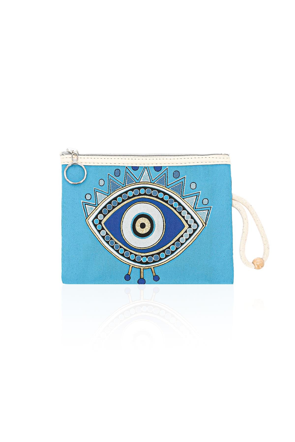 Özel Tasarım Nazar Desenli Kadın Portföy Clucth Çanta Makyaj Çanta El Çantası