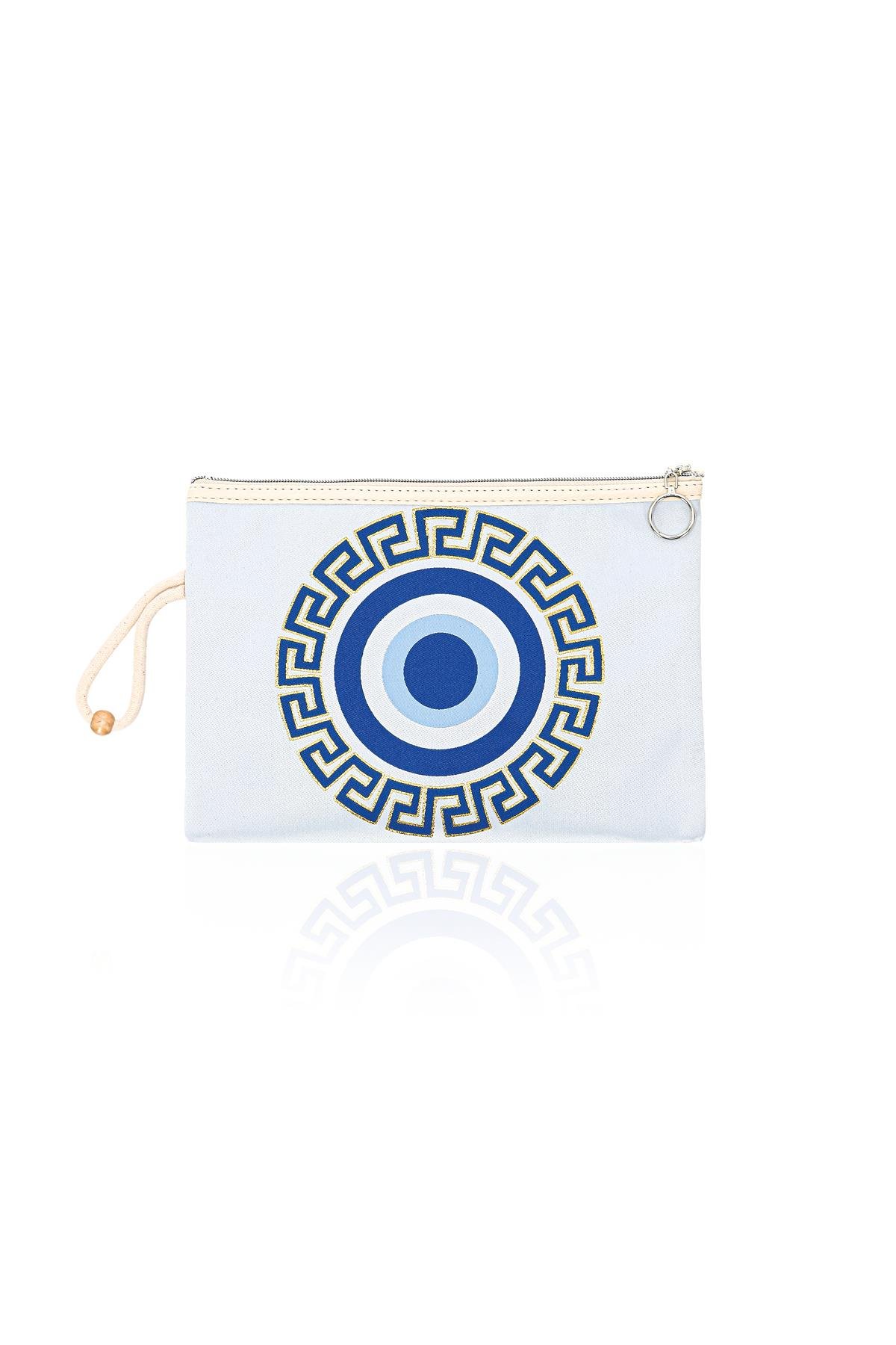 Özel Tasarım Nazar Desenli Kadın Portföy Clucth Çanta Makyaj Çanta El Çantası