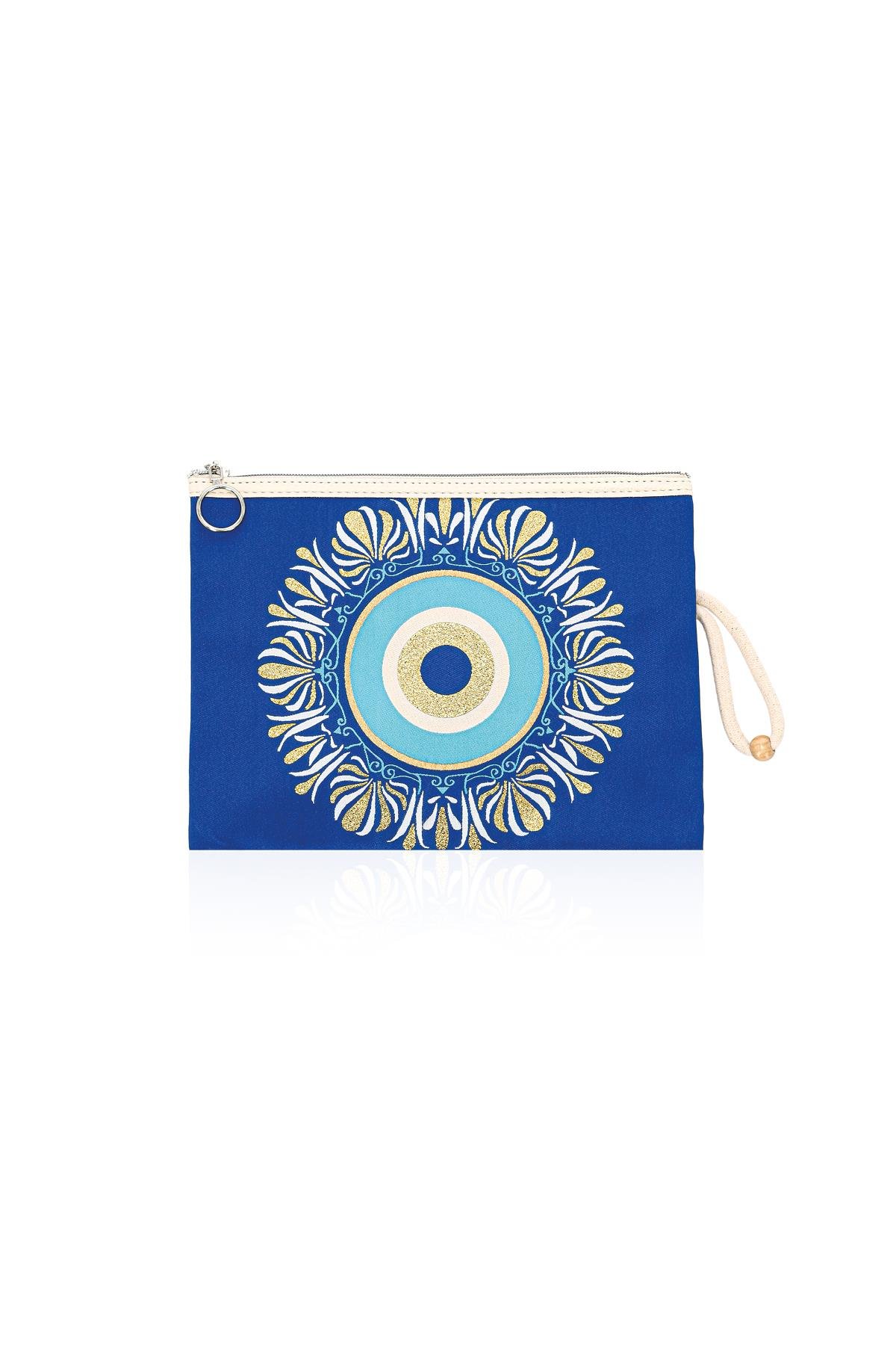 Özel Tasarım Nazar Desenli Kadın Portföy Clucth Çanta Makyaj Çanta El Çantası