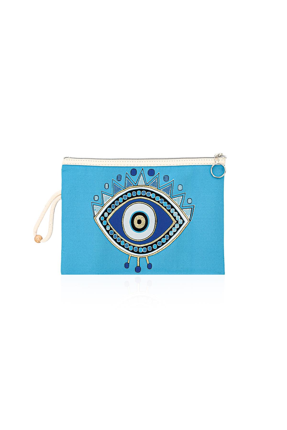 Özel Tasarım Nazar Desenli Kadın Portföy Clucth Çanta Makyaj Çanta El Çantası