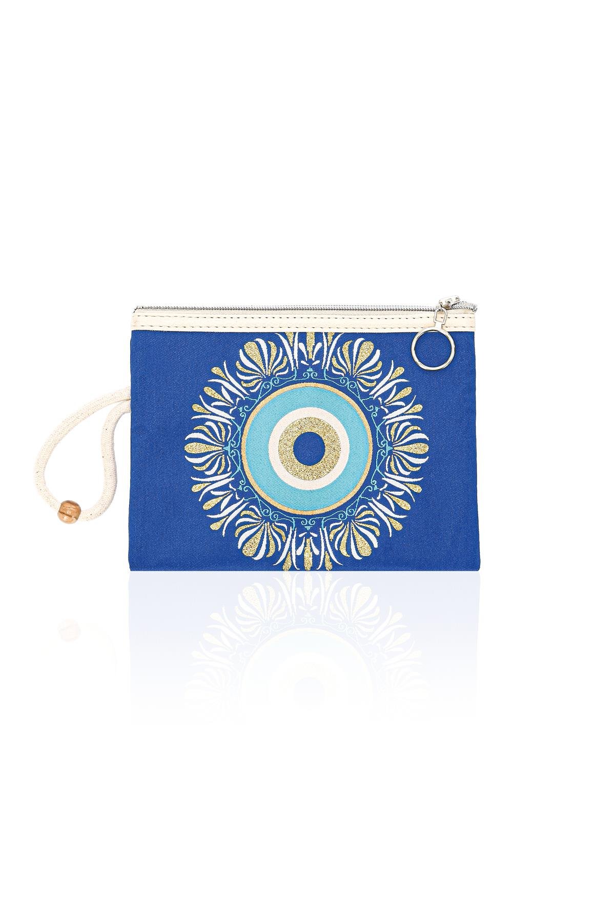 Özel Tasarım Nazar Desenli Kadın Portföy Clucth Çanta Makyaj Çanta El Çantası