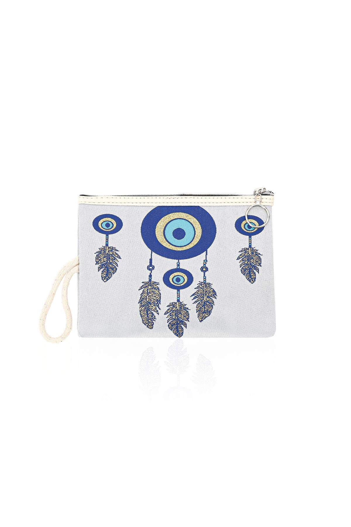 Özel Tasarım Nazar Desenli Kadın Portföy Clucth Çanta Makyaj Çanta El Çantası