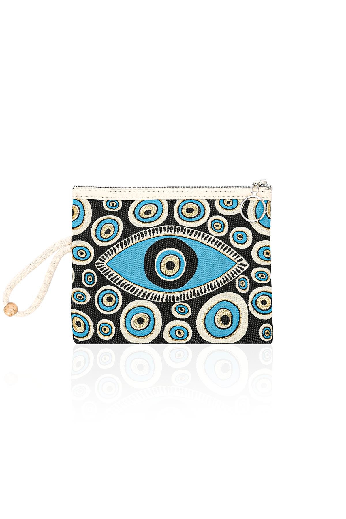 Özel Tasarım Nazar Desenli Kadın Portföy Clucth Çanta Makyaj Çanta El Çantası