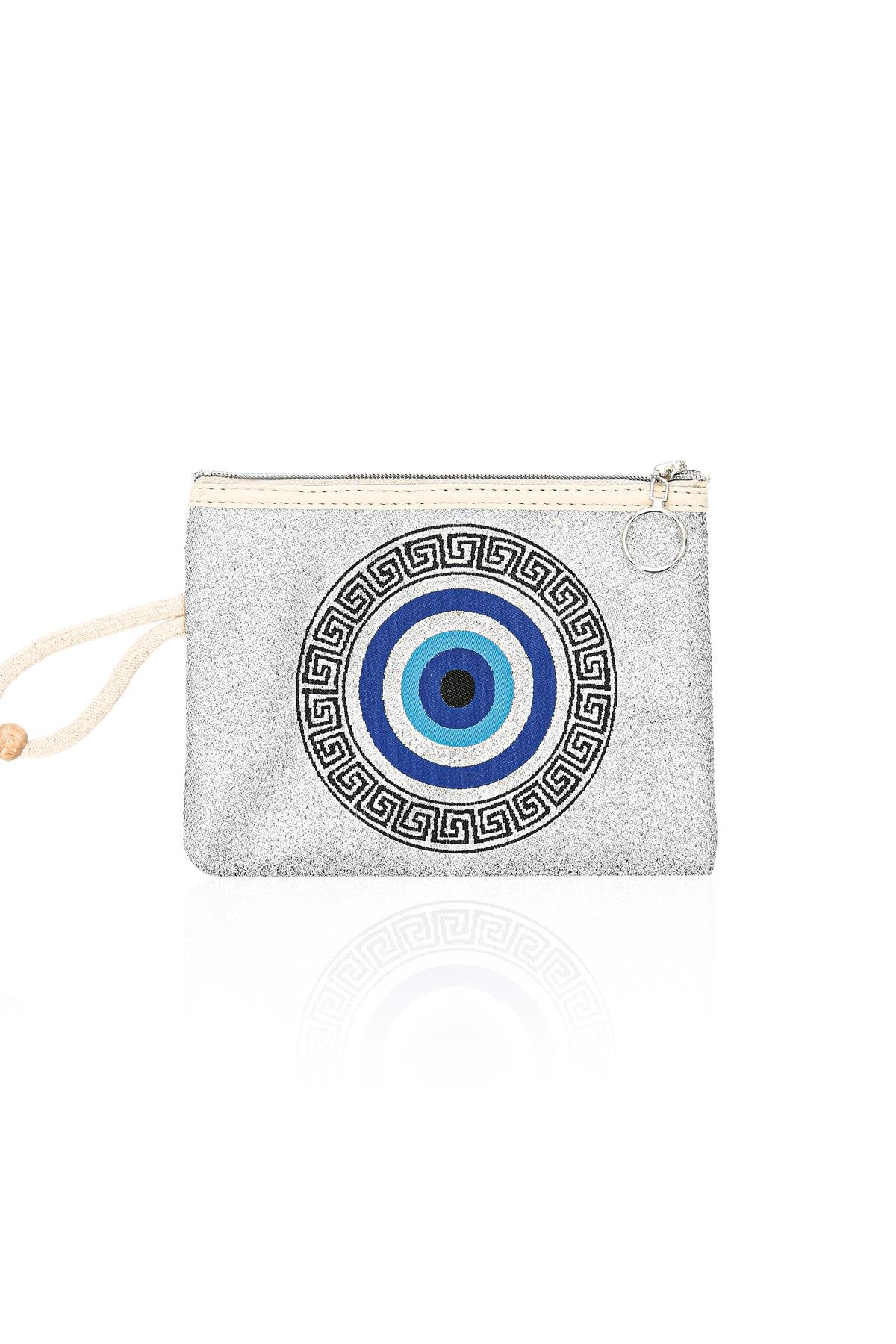 Özel Tasarım Nazar Desenli Kadın Portföy Clucth Çanta Makyaj Çanta El Çantası