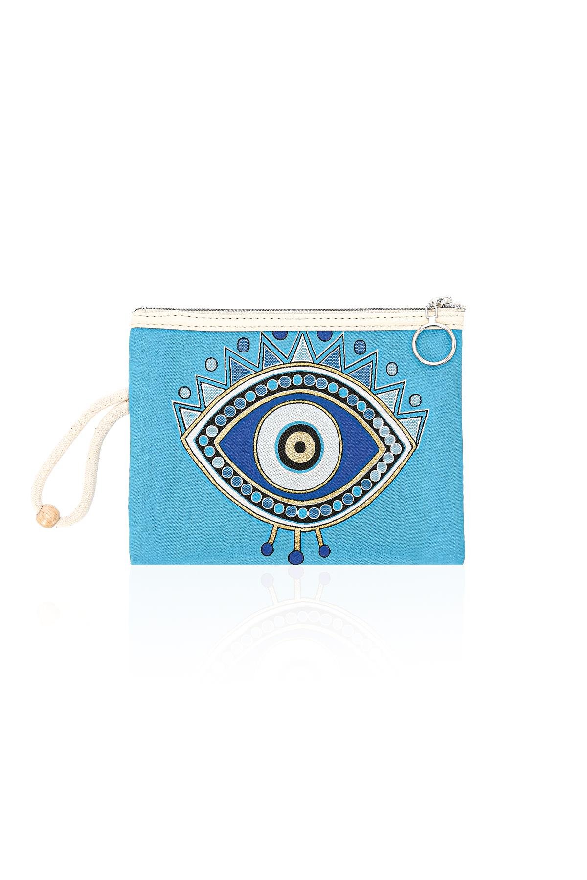 Özel Tasarım Nazar Desenli Kadın Portföy Clucth Çanta Makyaj Çanta El Çantası