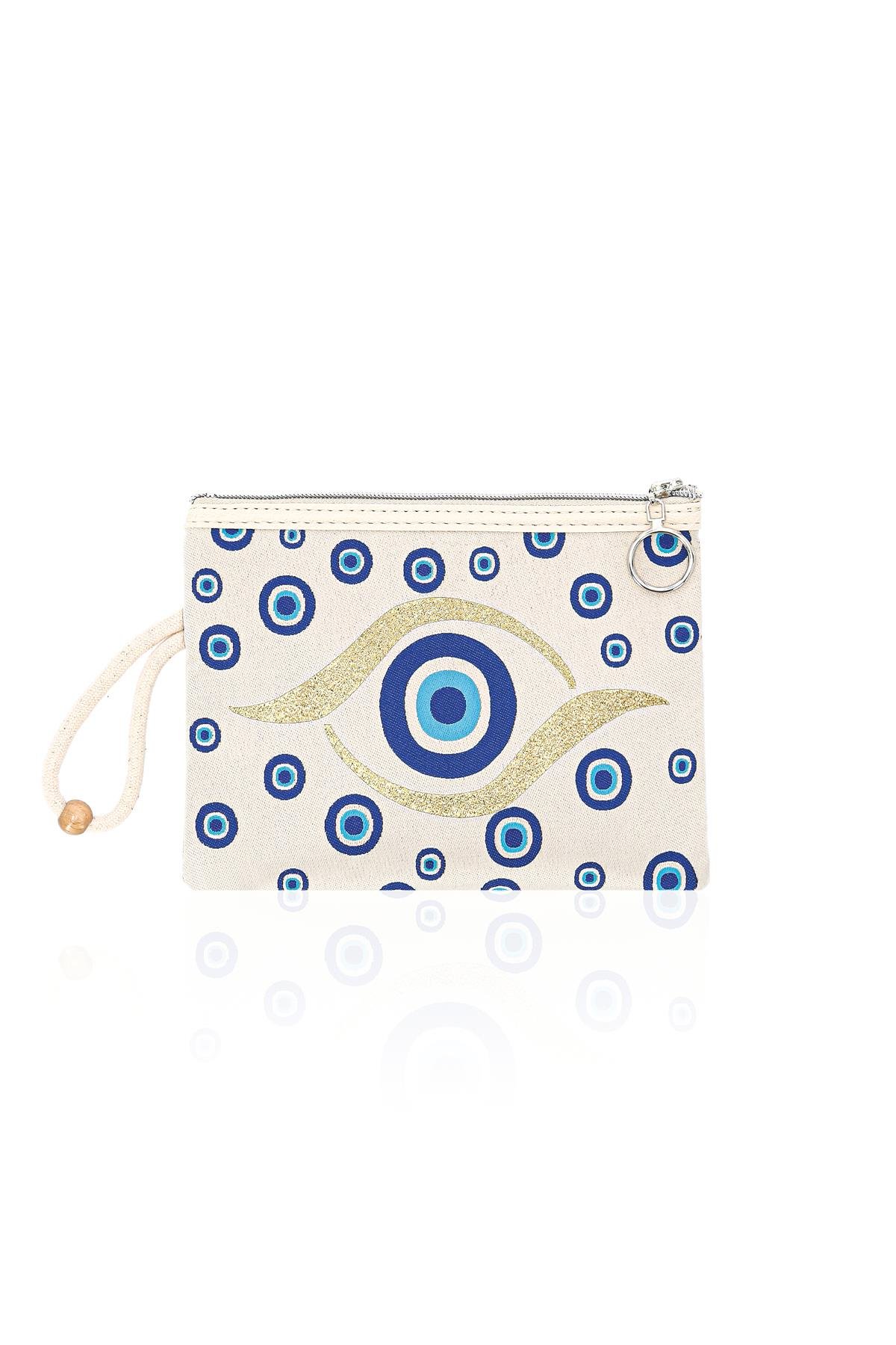 Özel Tasarım Nazar Desenli Kadın Portföy Clucth Çanta Makyaj Çanta El Çantası