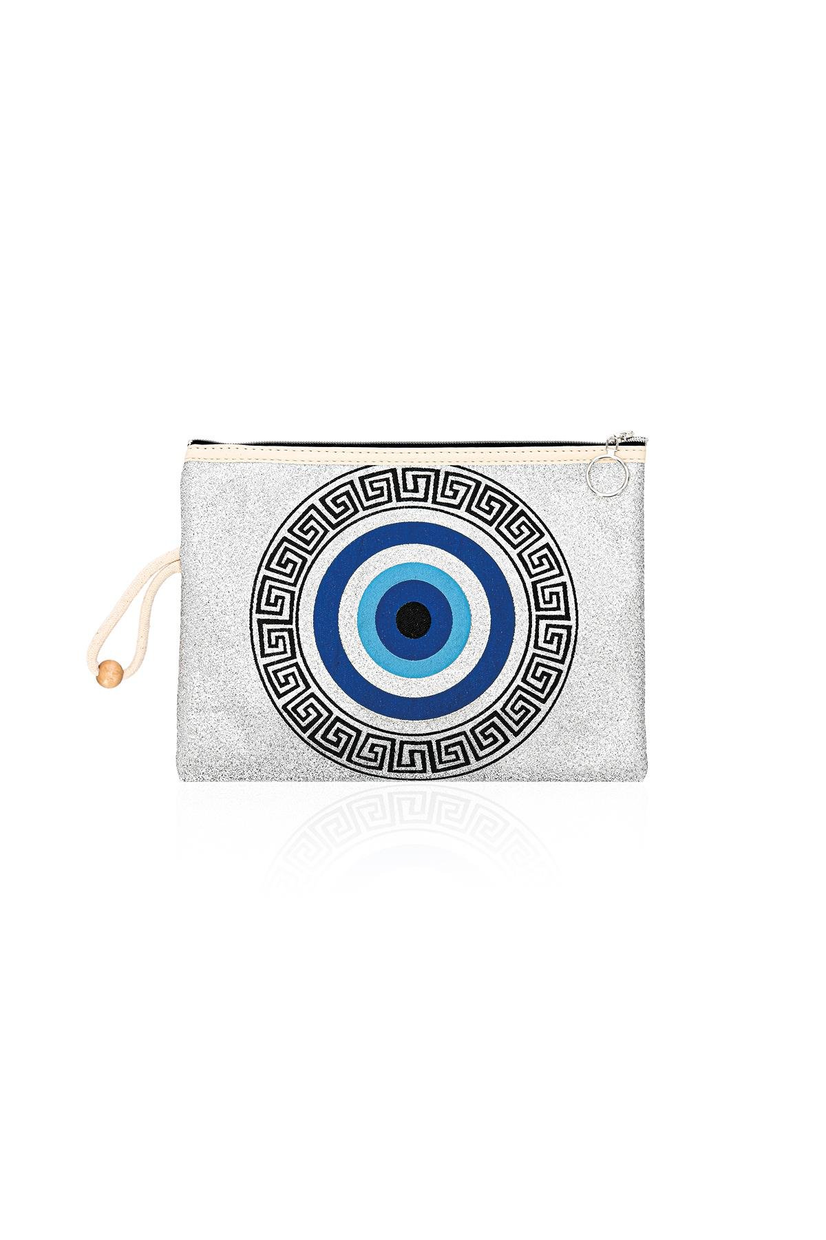 Özel Tasarım Nazar Desenli Kadın Portföy Clucth Çanta Makyaj Çanta El Çantası