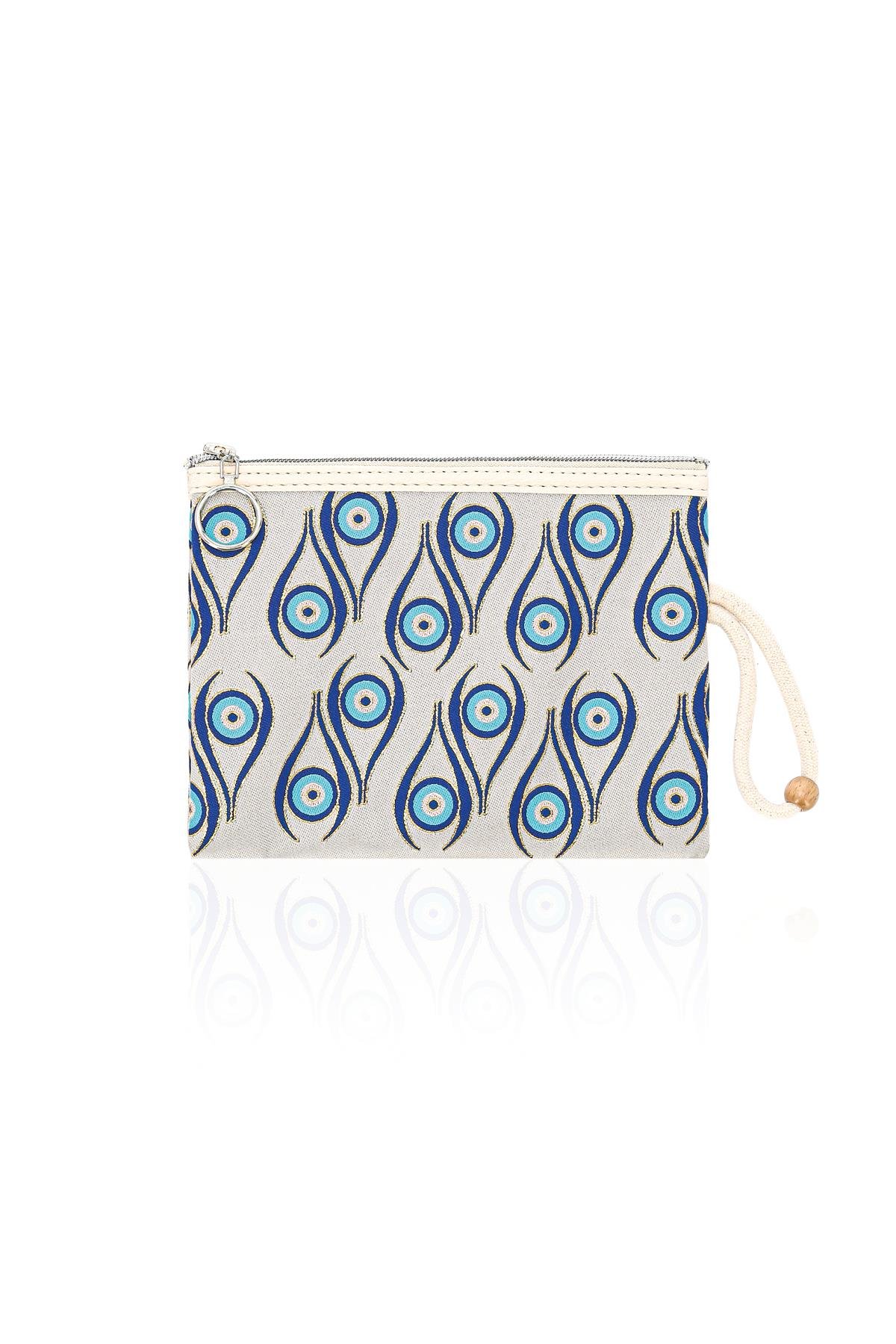 Özel Tasarım Nazar Desenli Kadın Portföy Clucth Çanta Makyaj Çanta El Çantası