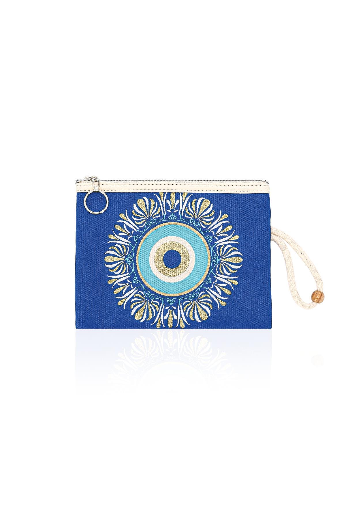 Özel Tasarım Nazar Desenli Kadın Portföy Clucth Çanta Makyaj Çanta El Çantası