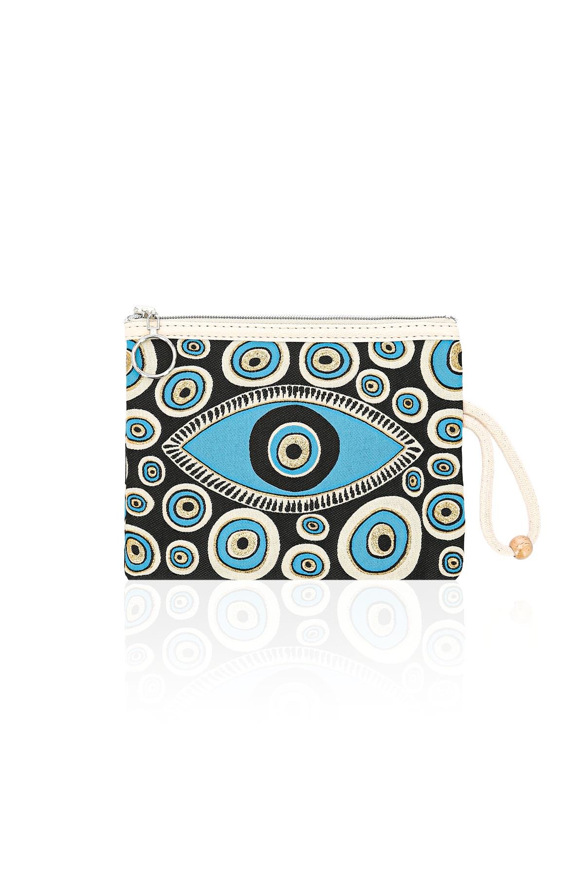 Özel Tasarım Nazar Desenli Kadın Portföy Clucth Çanta Makyaj Çanta El Çantası