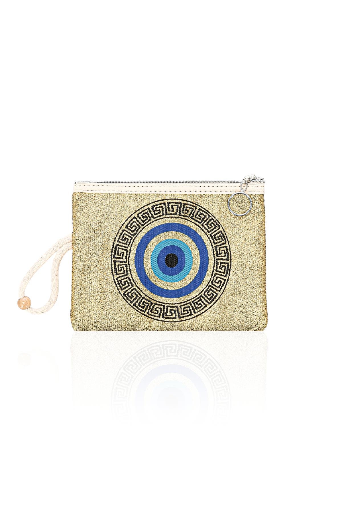 Özel Tasarım Nazar Desenli Kadın Portföy Clucth Çanta Makyaj Çanta El Çantası