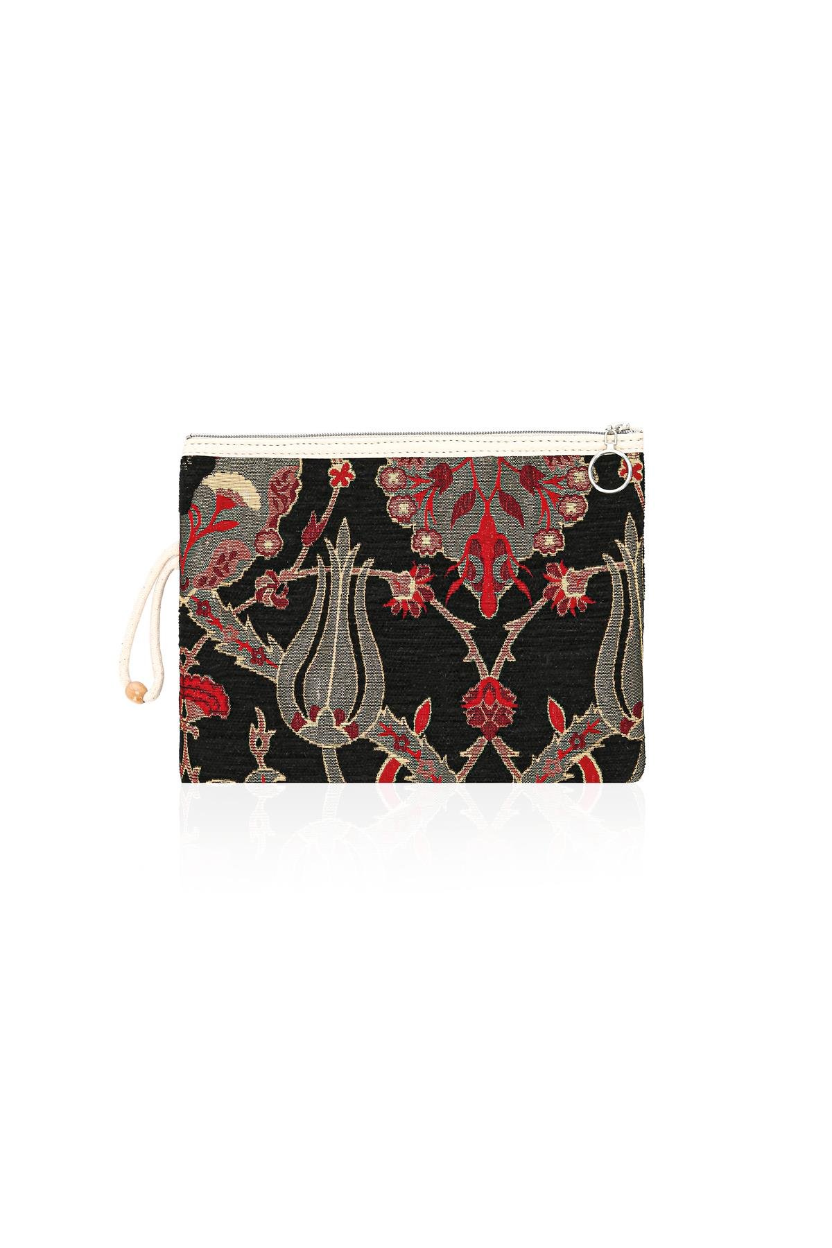 tnik Desenli Şönil Kadın Portföy Clucth Çanta Makyaj Çanta El Çantası Büyük