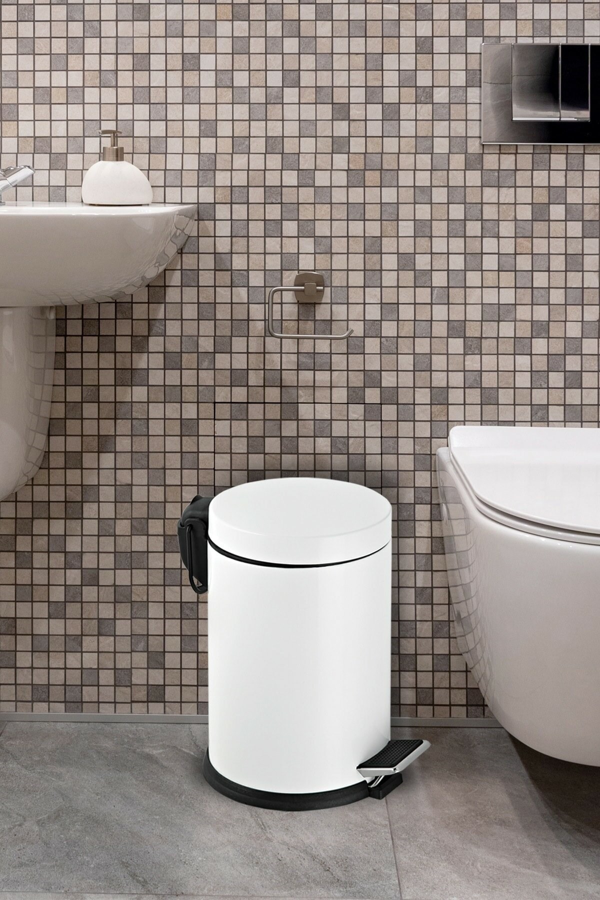 12 Litre Paslanmaz Pedallı Beyaz Çöp Kovası Ev Ofis Banyo Mutfak