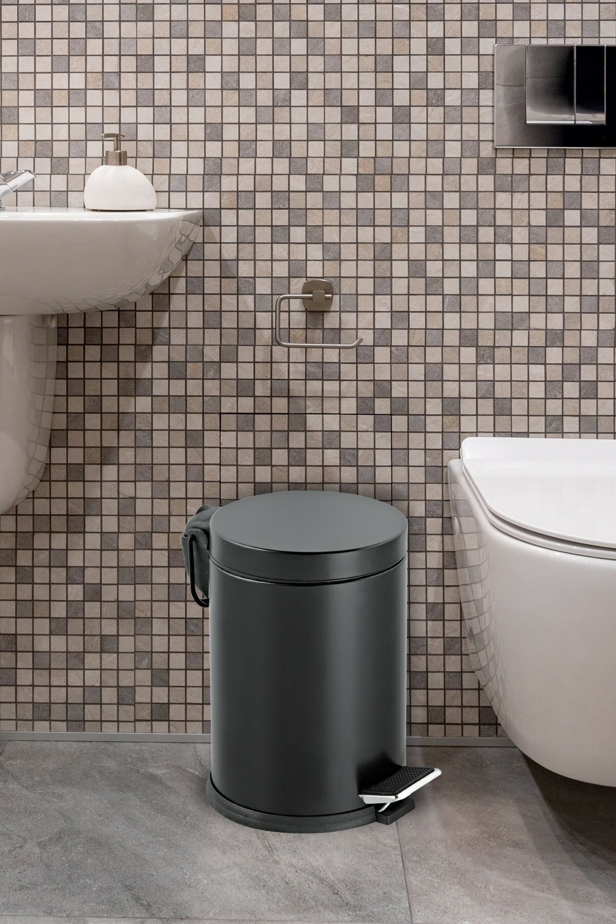 12 Litre Paslanmaz Pedallı Siyah Çöp Kovası Ev Ofis Banyo Mutfak